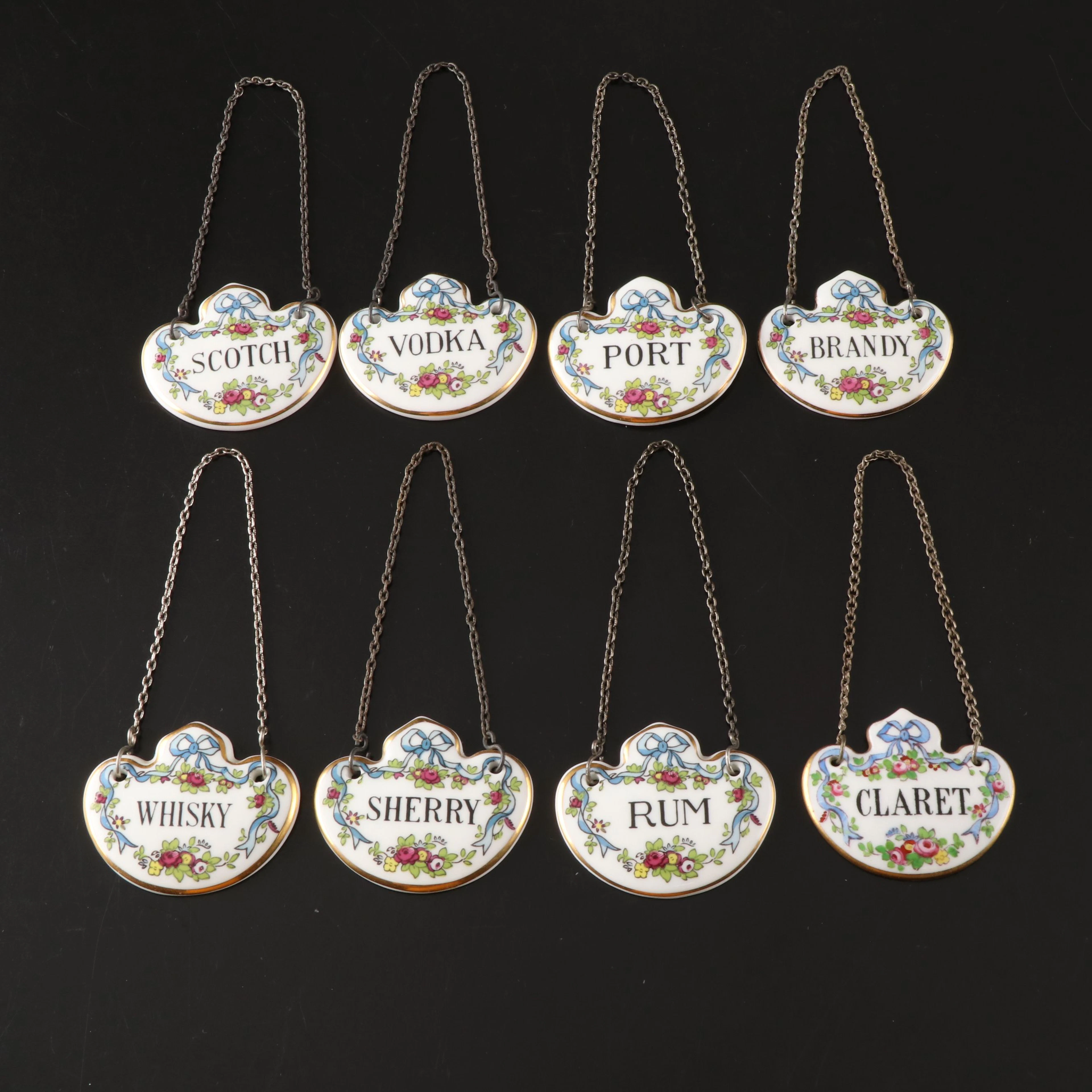 Coalport and Crown Staffordshire Bone China Decanter Tags, Mid to Late 20th C.