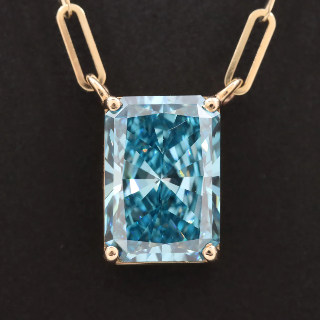 14K 3.05 CT Fancy Vivid Blue Lab Grown Diamond Necklace with IGI Report