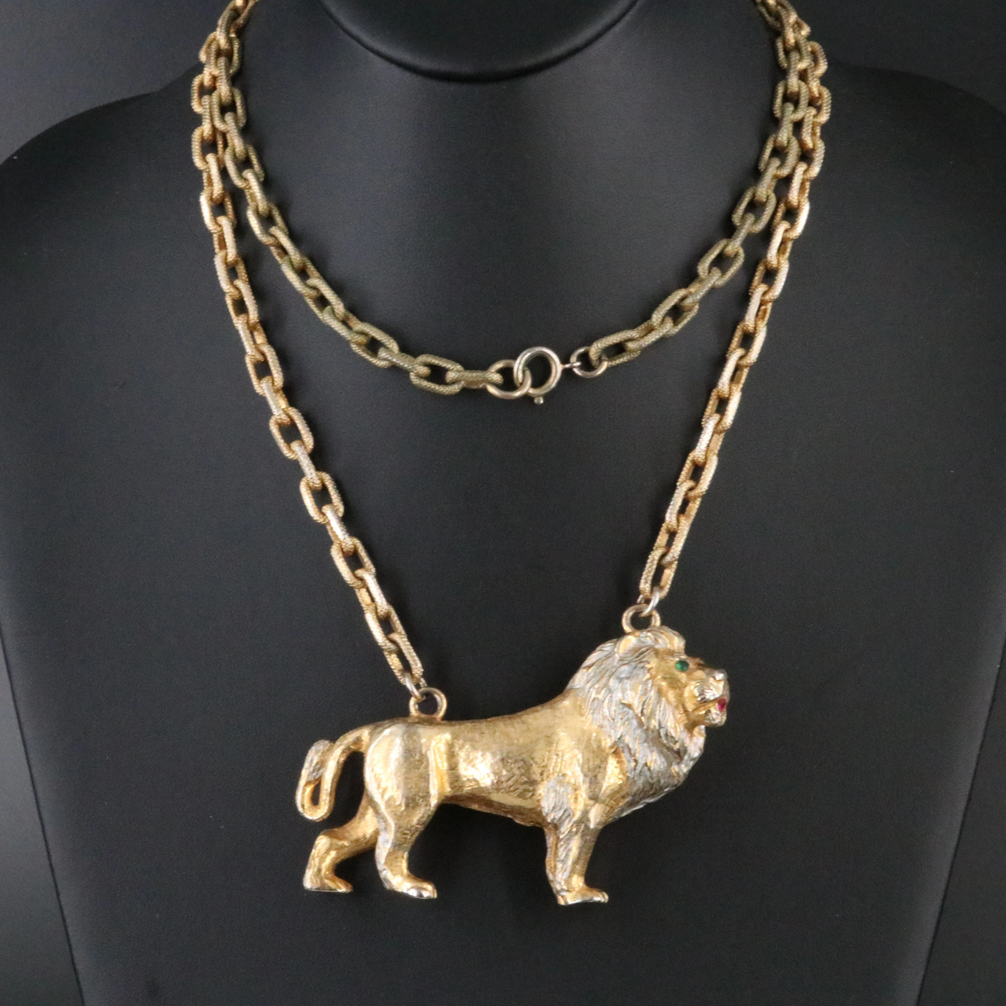 1970s Lucien Piccard Lion Necklace with Rhinestone Accents, #164N