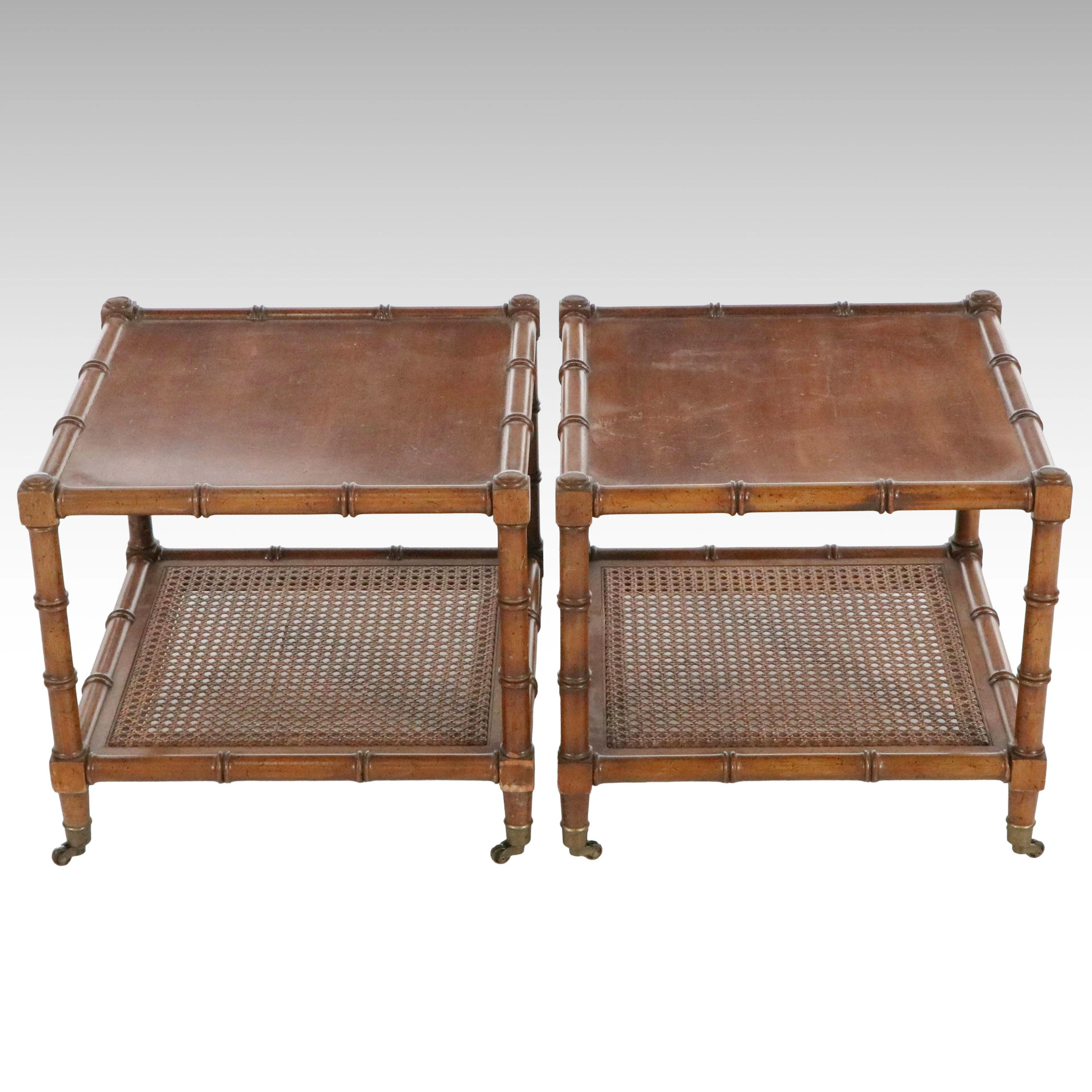 Hollywood Regency Style Faux Bamboo and Cane End Tables, Mid to Late 20th C.