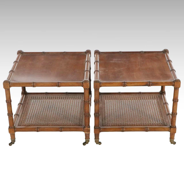 Hollywood Regency Style Faux Bamboo and Cane End Tables, Mid to Late 20th C.