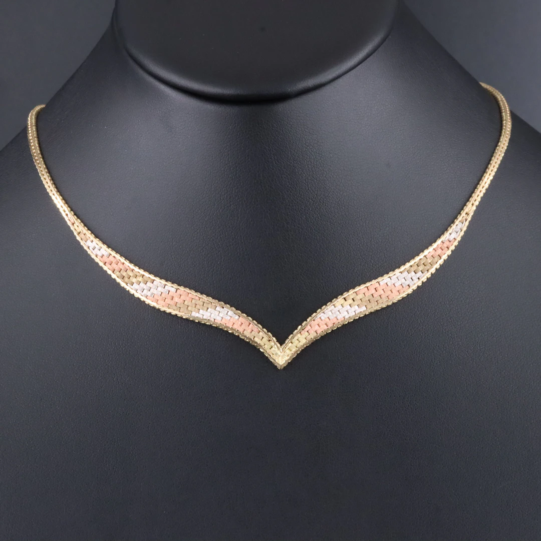 14K Tri-Color Chevron Riccio Chain Necklace