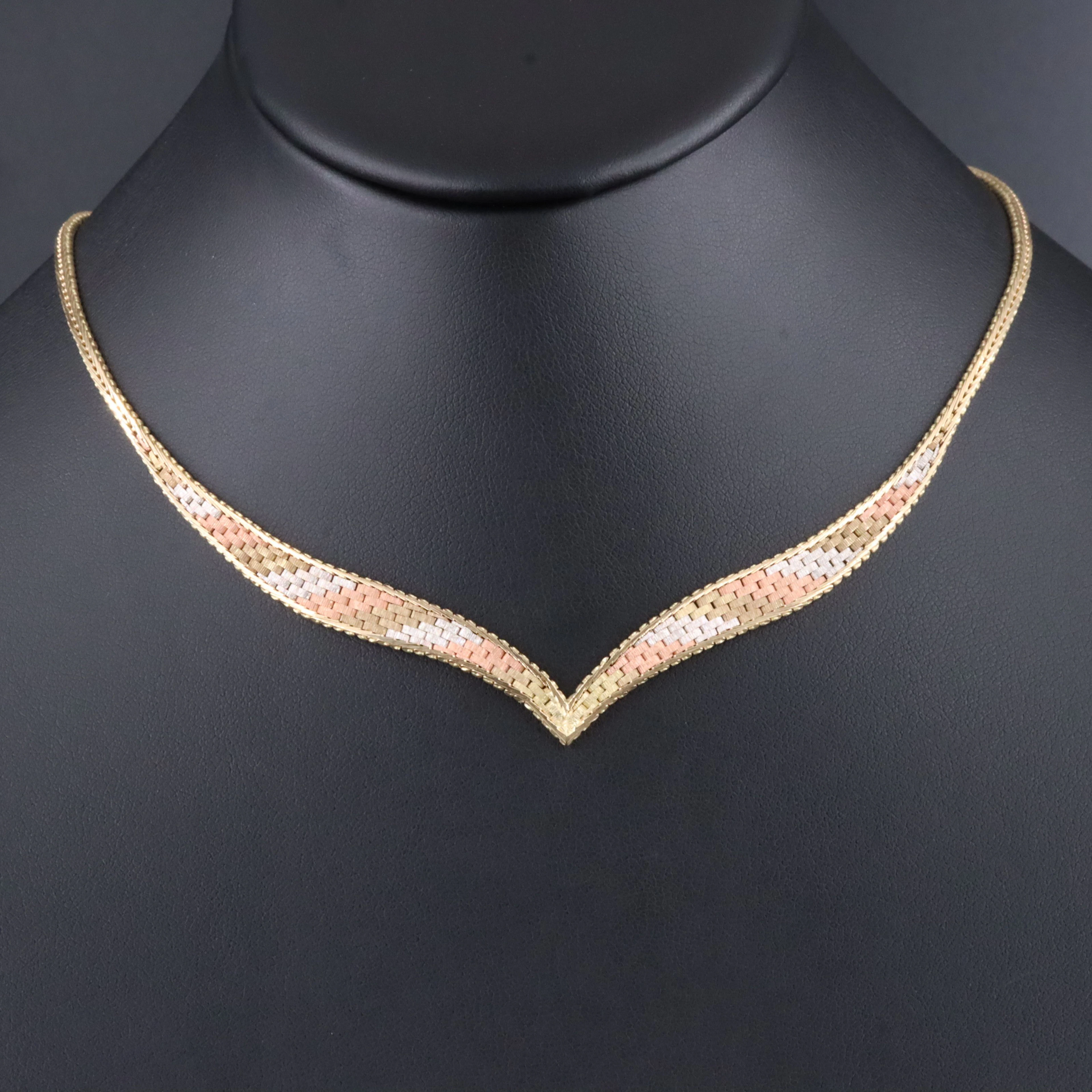 14K Tri-Color Chevron Riccio Chain Necklace