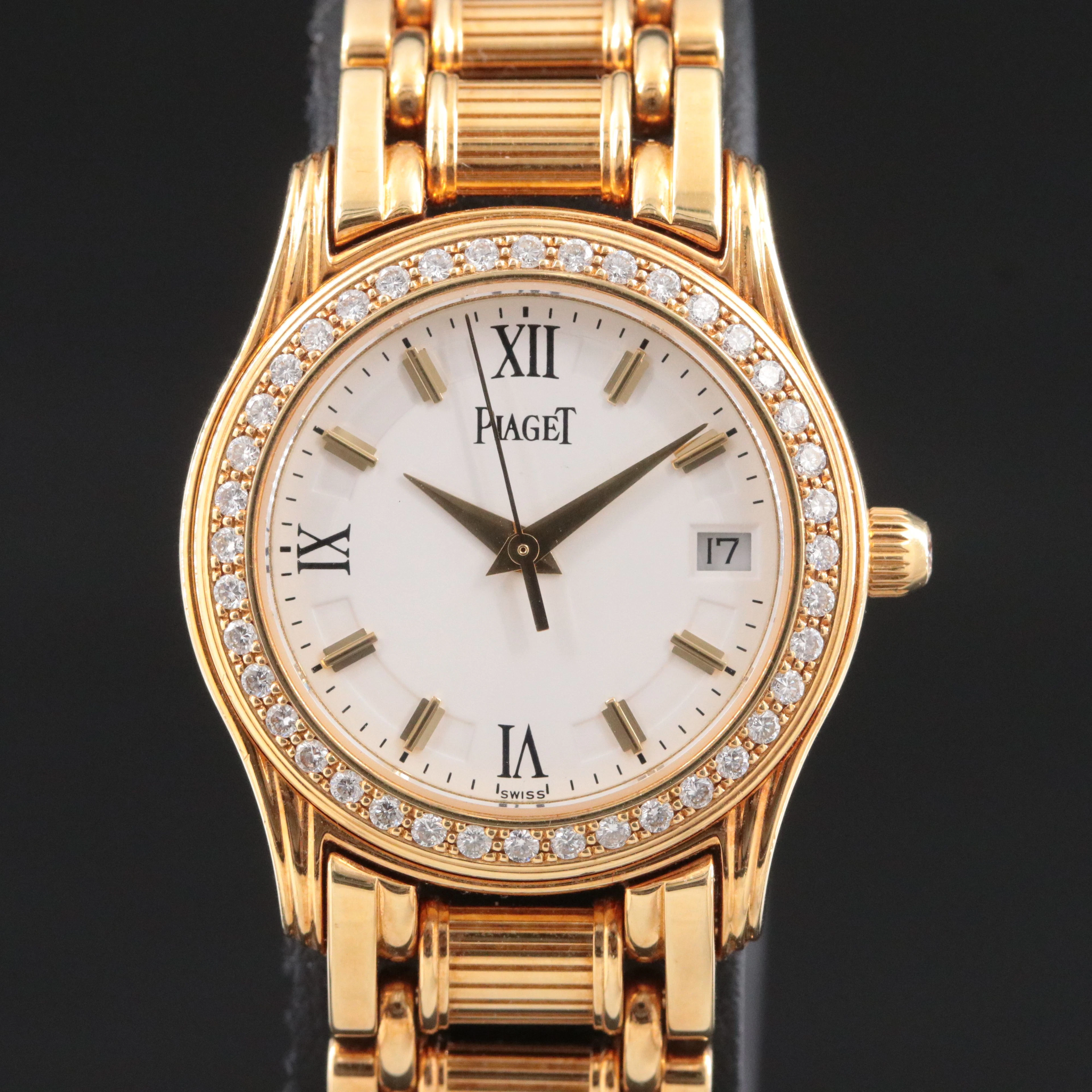 18K Piaget Polo Factory Diamond Bezel Date Quartz Ref. 22005M501D Watch
