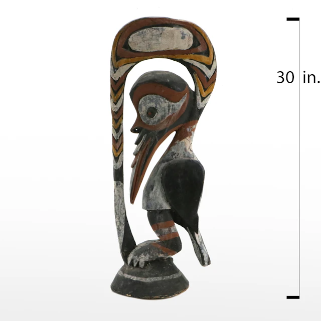 Iatmul Papua New Guinea Polychrome Wood Carving of Subut Bird