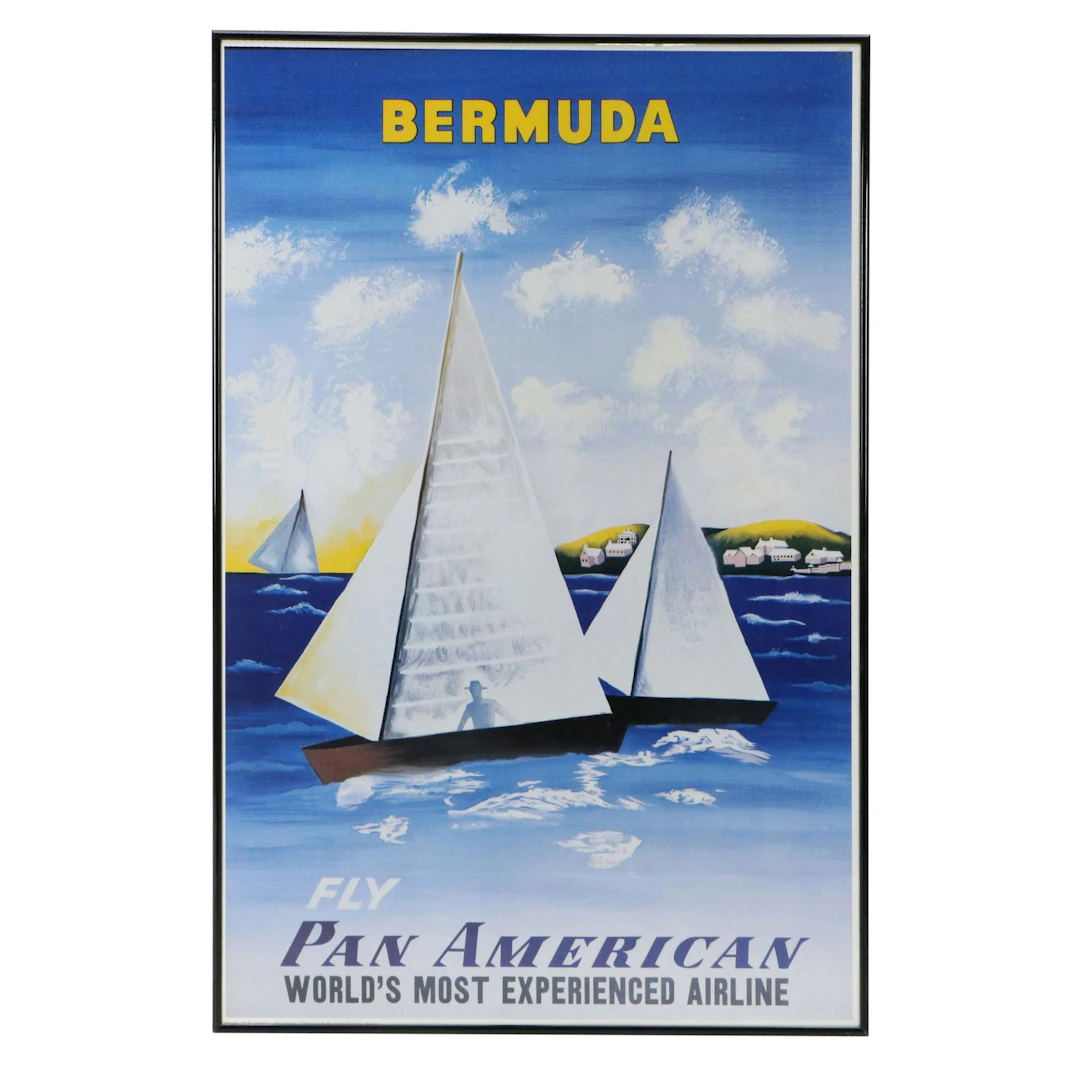 Offset Lithograph Travel Poster "Bermuda - Fly Pan American," Late 20th Century