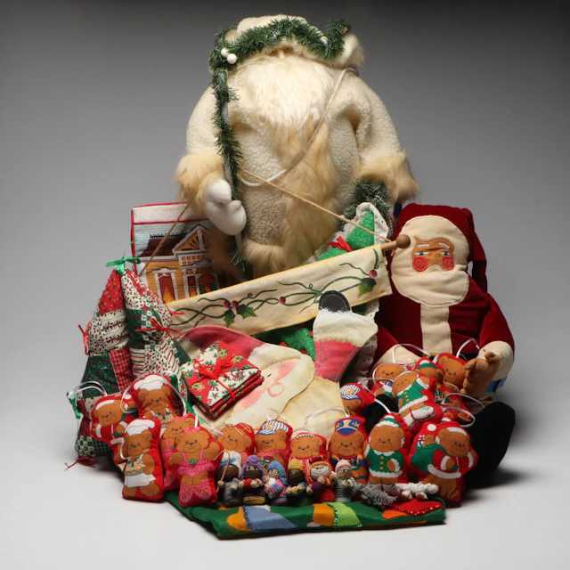 Fleece Santa Claus Statue with More Fabric and Handmade Christmas Decorations