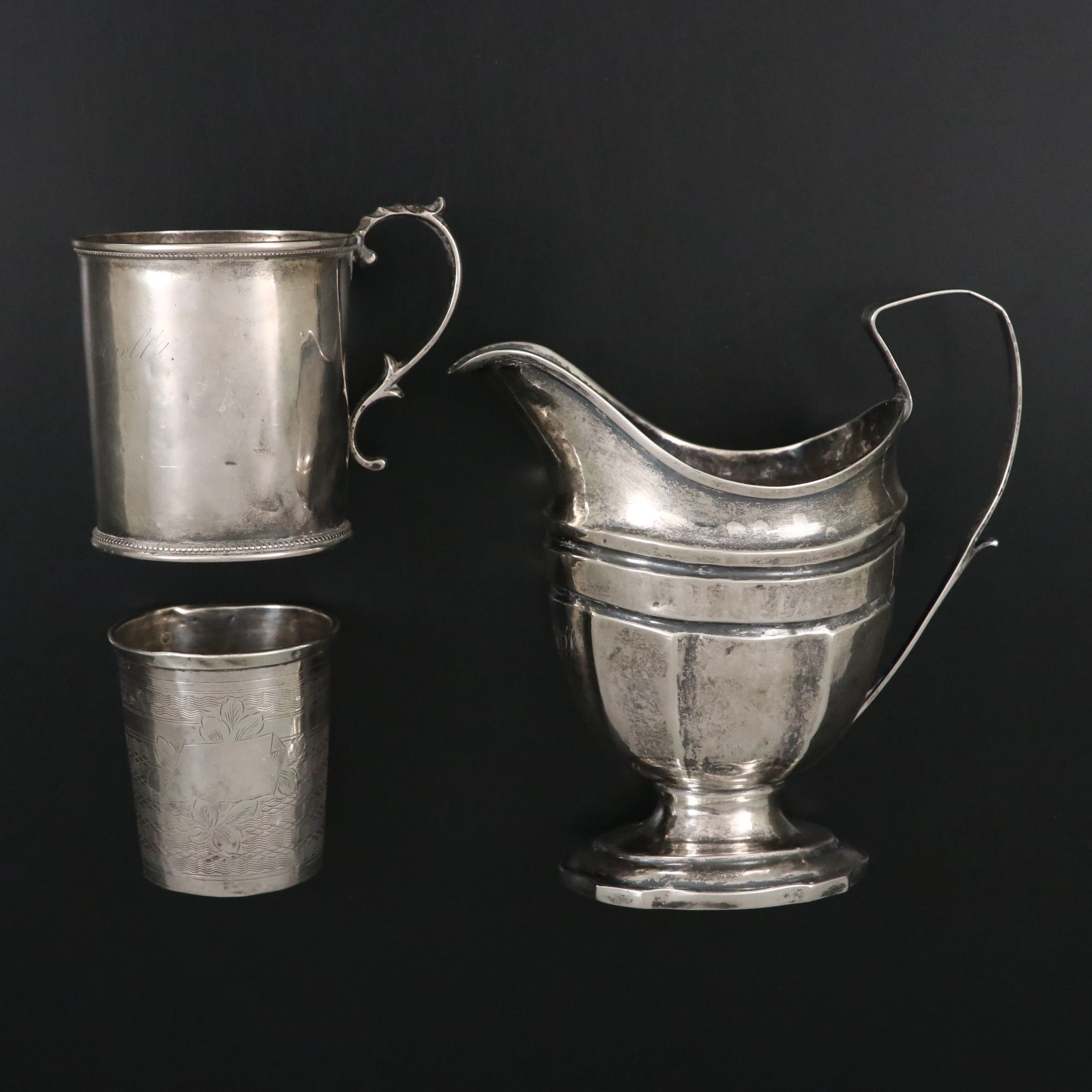 American Coin Silver Christening Cup and Creamer with French Sterling