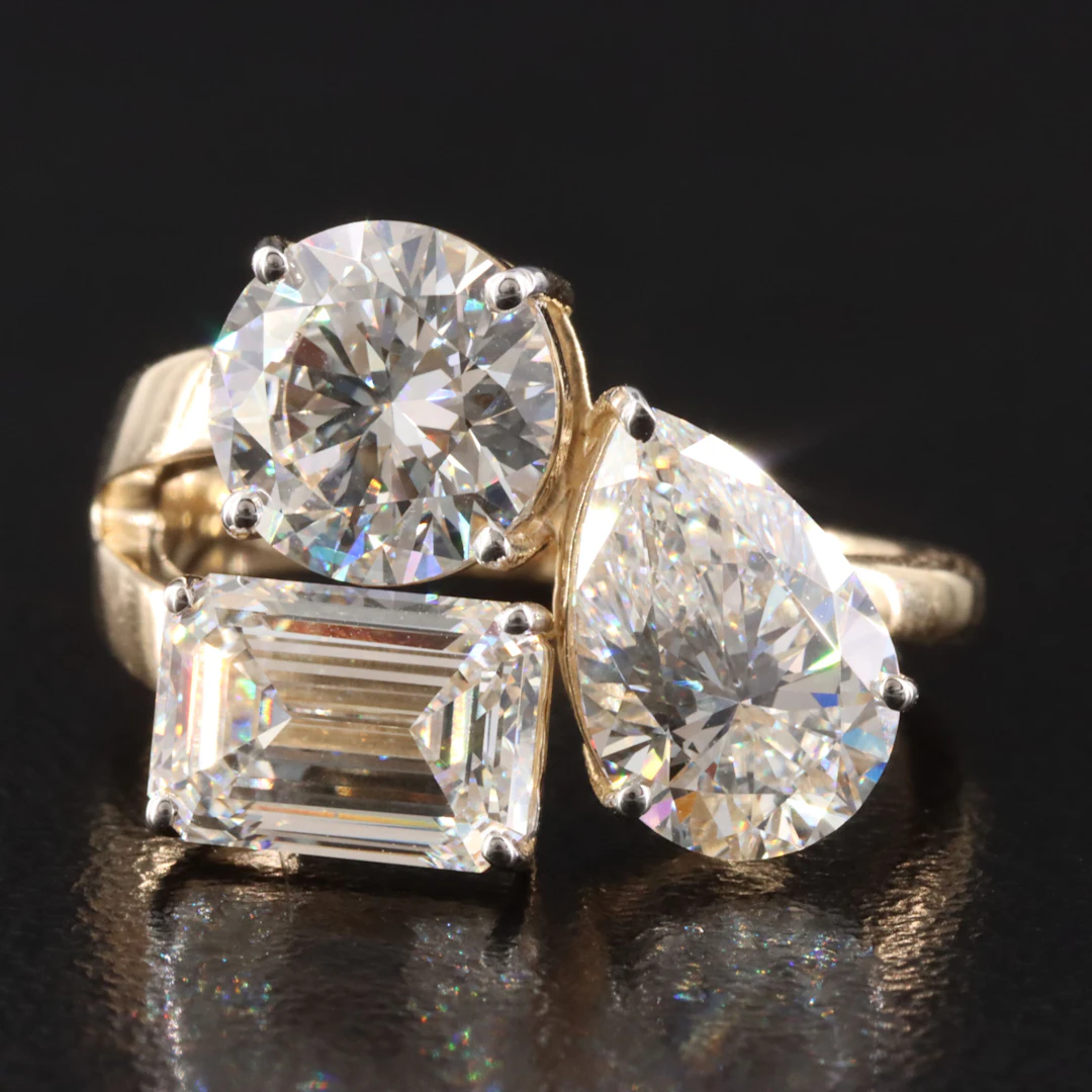 14K 5.61 CTW Lab Grown Diamond Three Stone Ring with IGI Reports