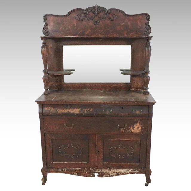 Victorian Carved Oak Sideboard with Mirror, Late 19th/Early 20th Century