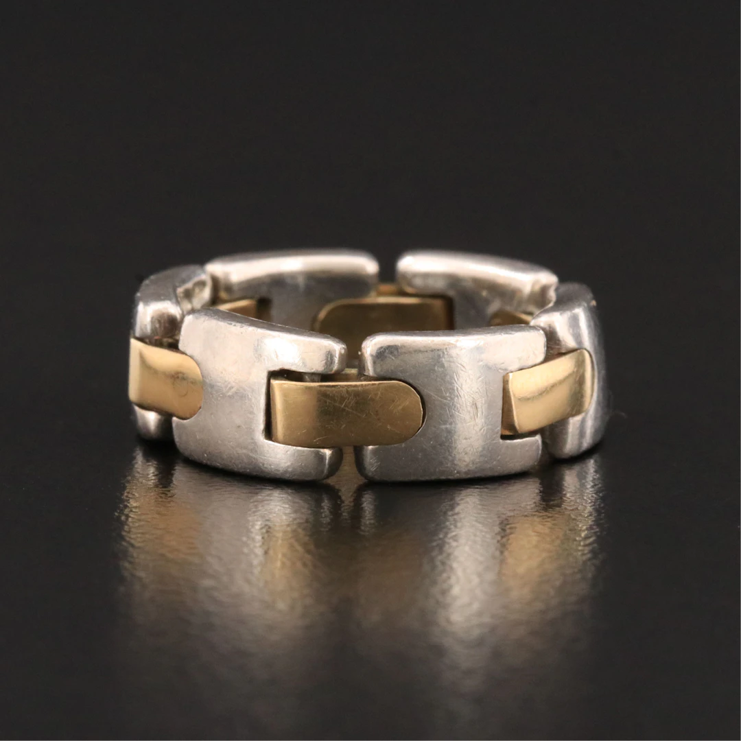 Tiffany & Co. Sterling and 18K Panel Link Ring