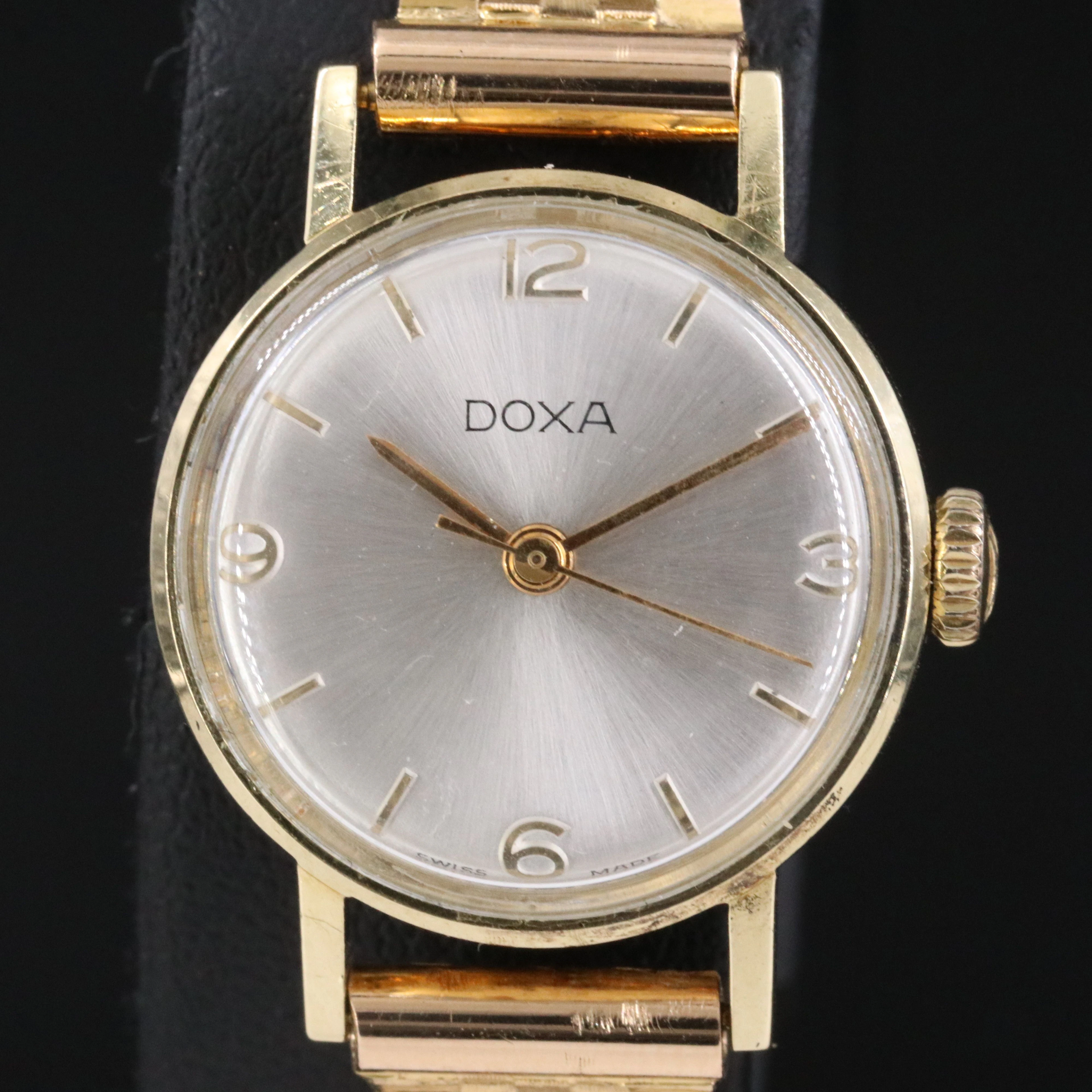 Doxa 14K Minimalist Swiss Silvered Dial Stem Wind Watch