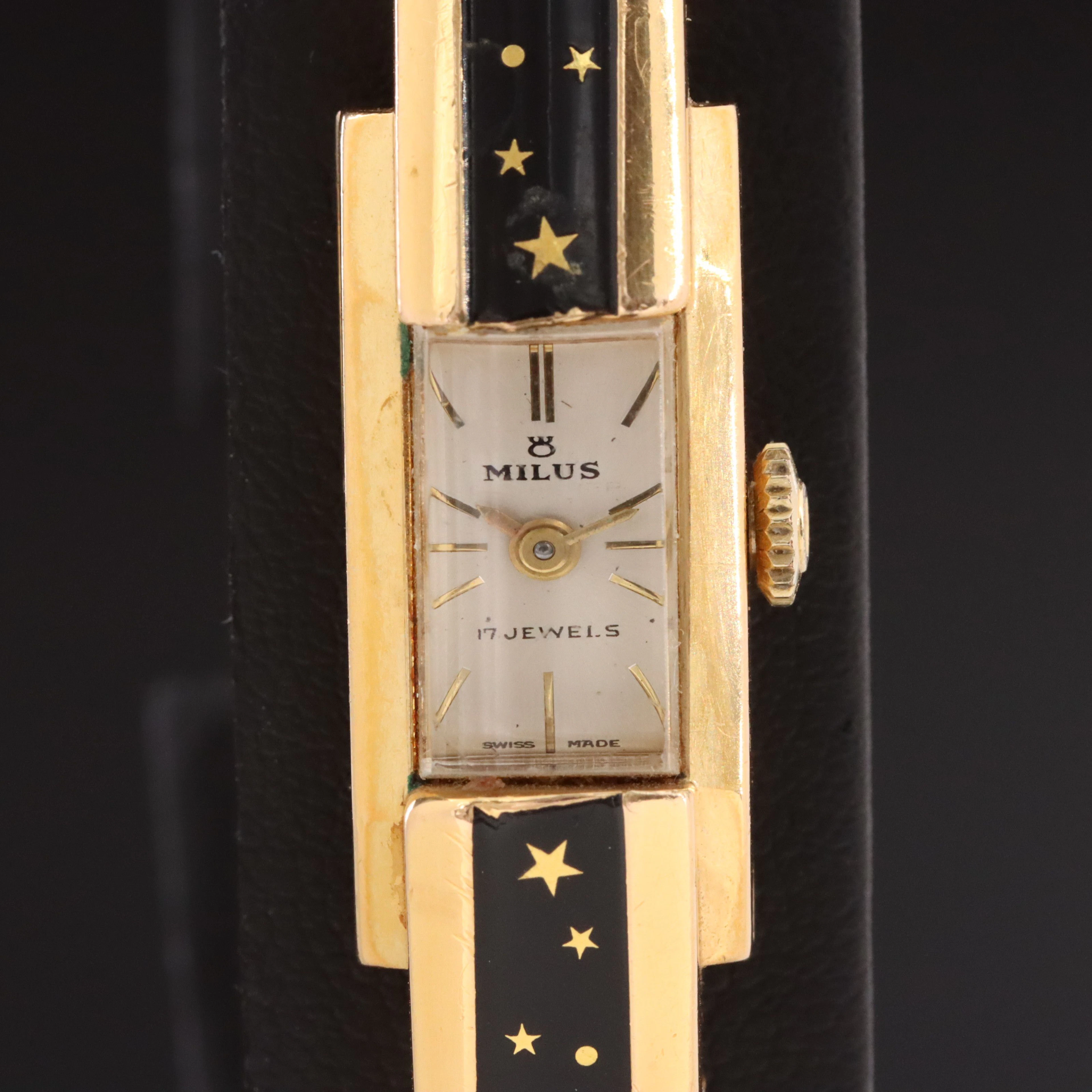 Swiss Milus 17 Jewels Gold Filled Spring Hinged Bangle Style Bracelet Watch