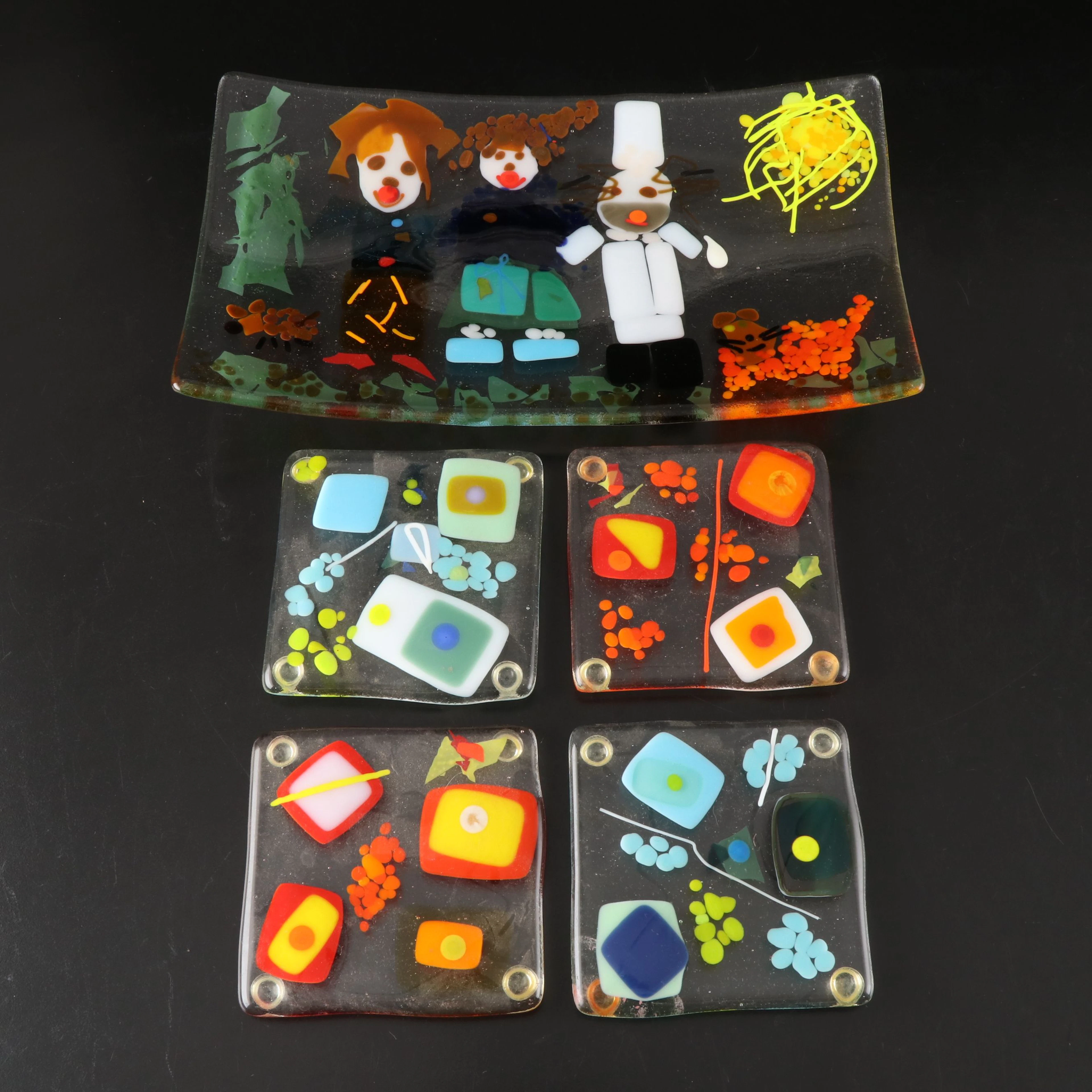 Multi- Colored Fused Glass Coasters and Tray