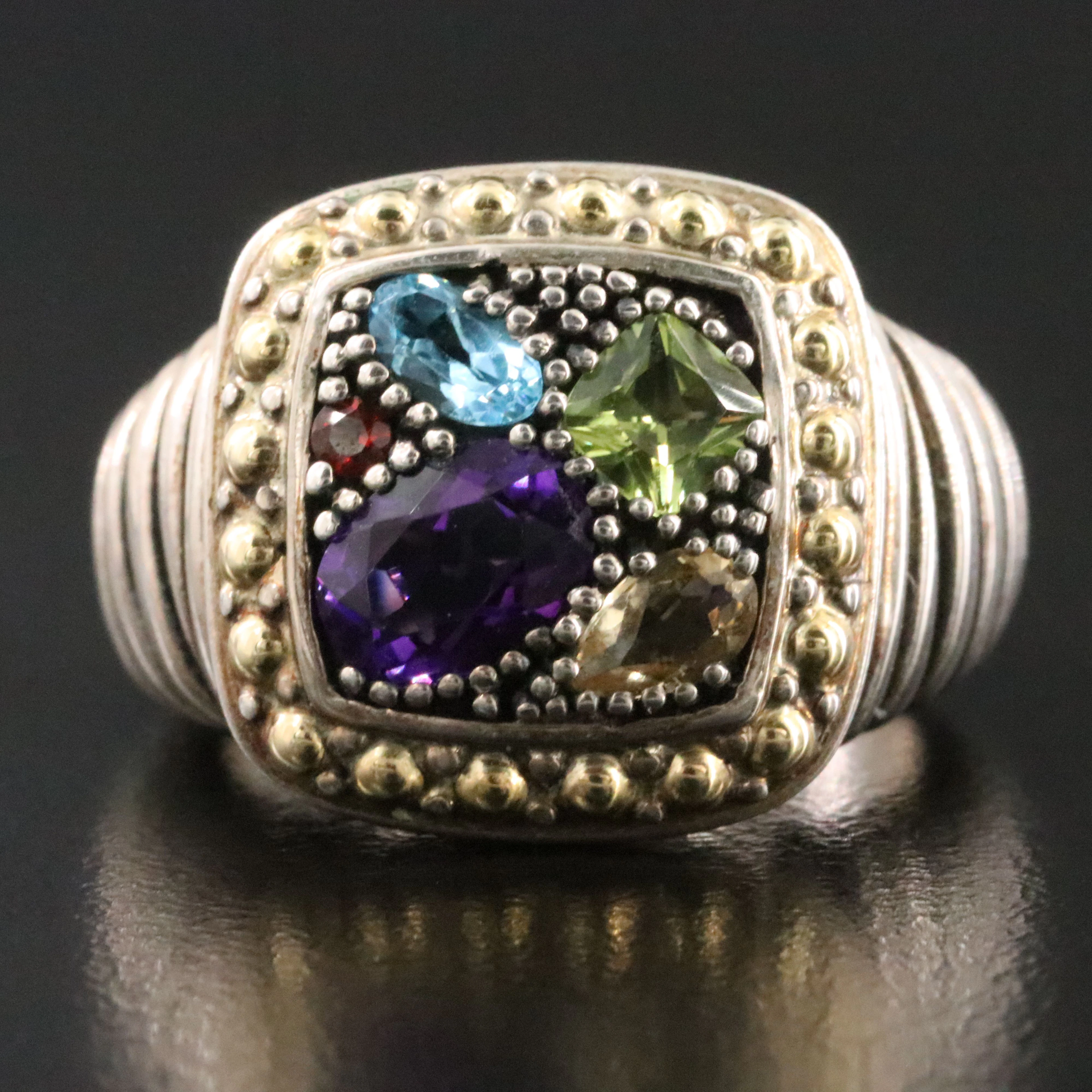 Effy Sterling Multicolor Gemstone Ring with 18K Accent