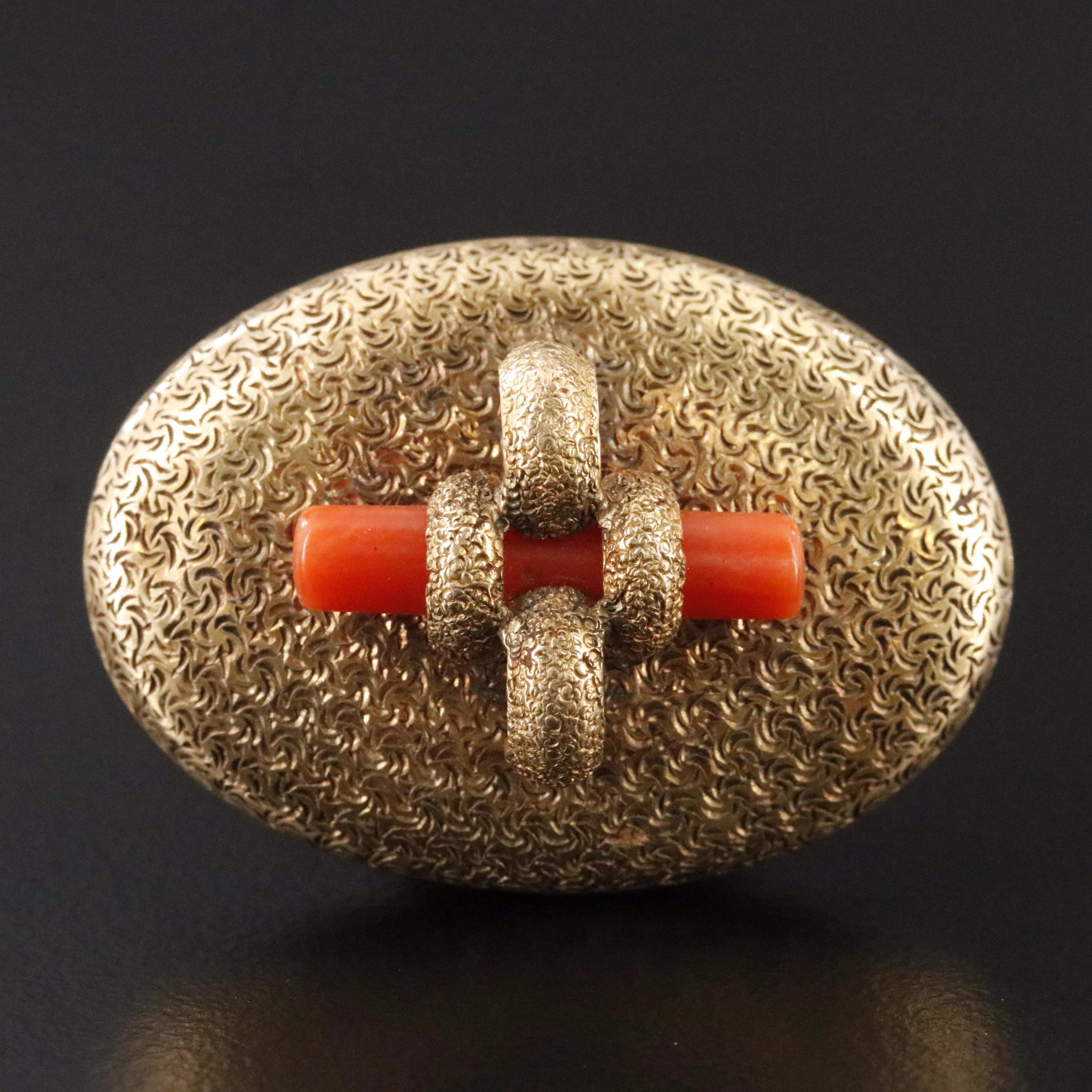 Victorian 14K Coral Engraved Brooch