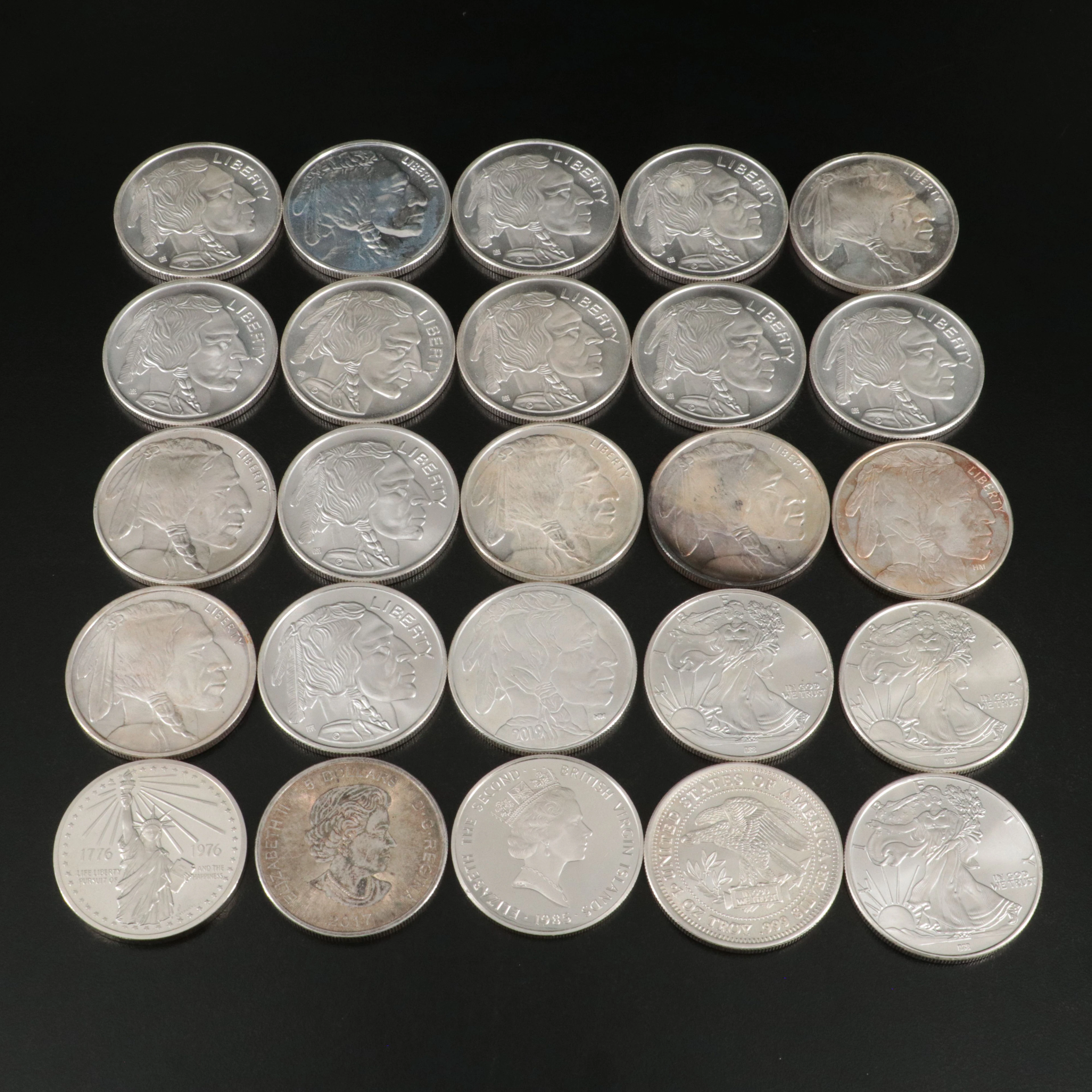 Twenty-Two 1-Oz. Fine Silver Rounds, Silver Bicentennial Medal and Silver Coins