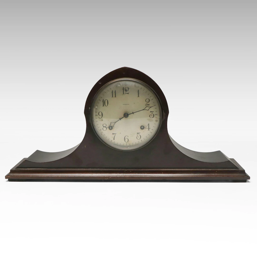 Ansonia Tambour Style Wooden Mantel Clock, Antique