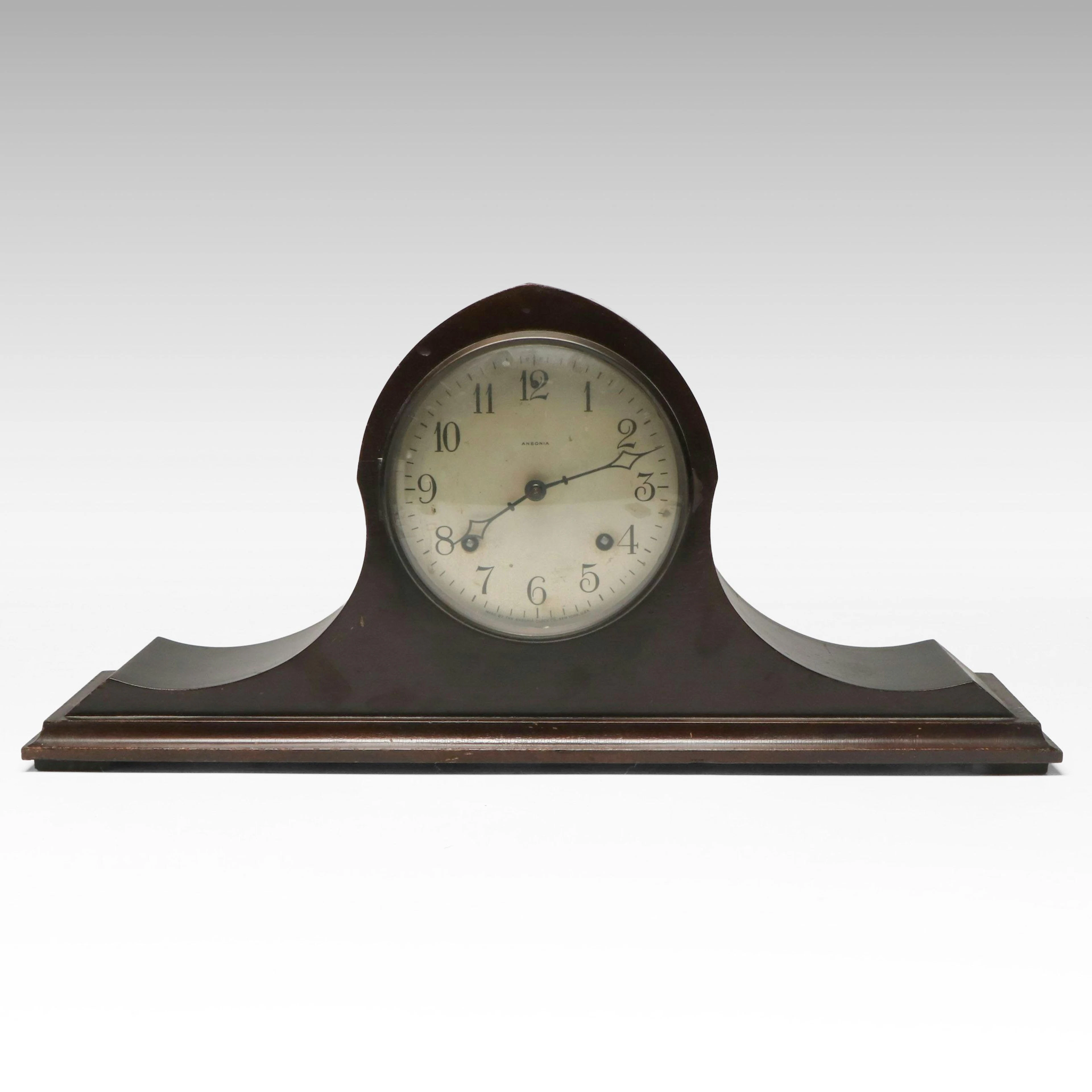 Ansonia Tambour Style Wooden Mantel Clock, Antique