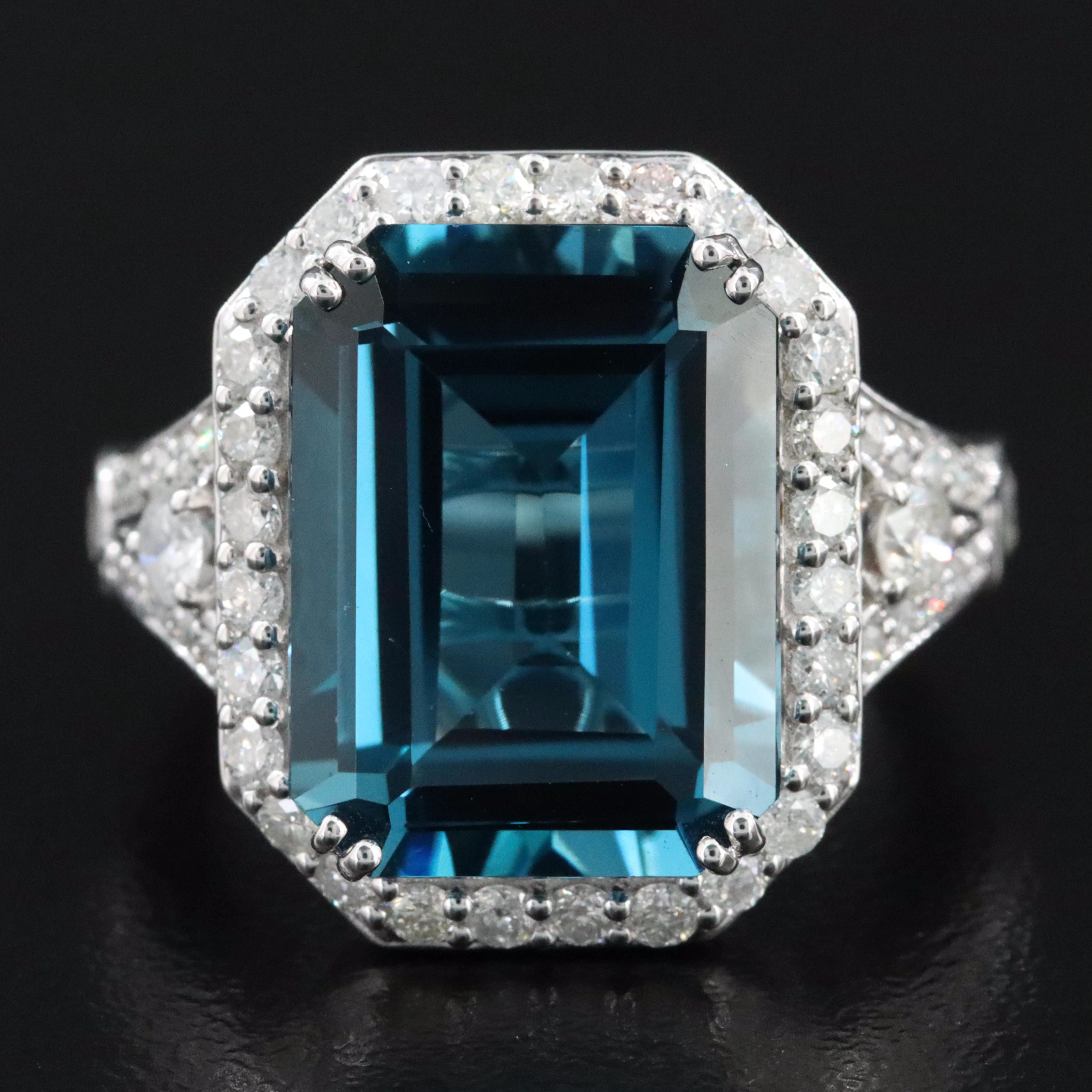14K 12.65 CT London Blue Topaz and 1.45 Diamond Ring