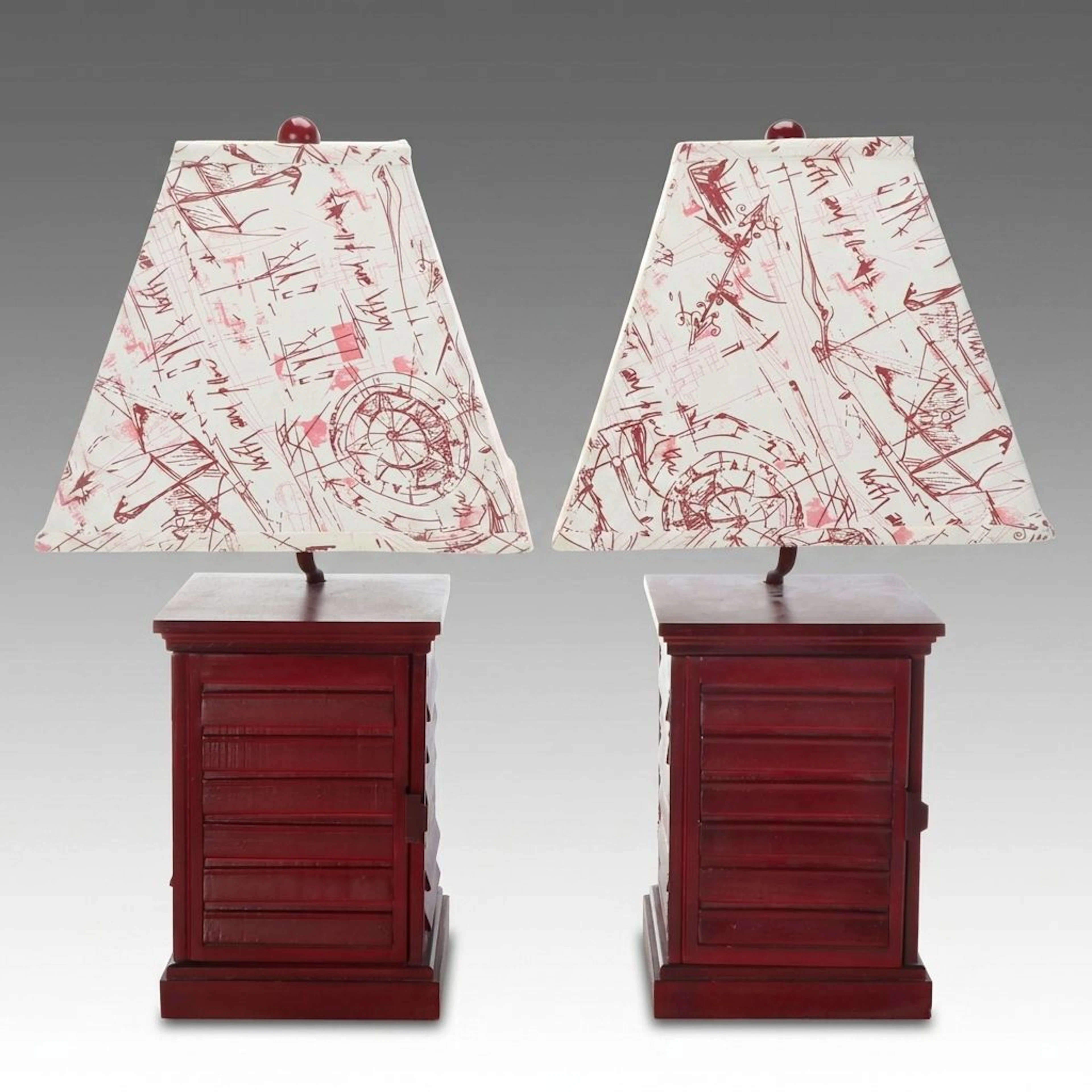 Rustic Wood Cottage Red Shutter Table Lamps with Nautical Chart Shades