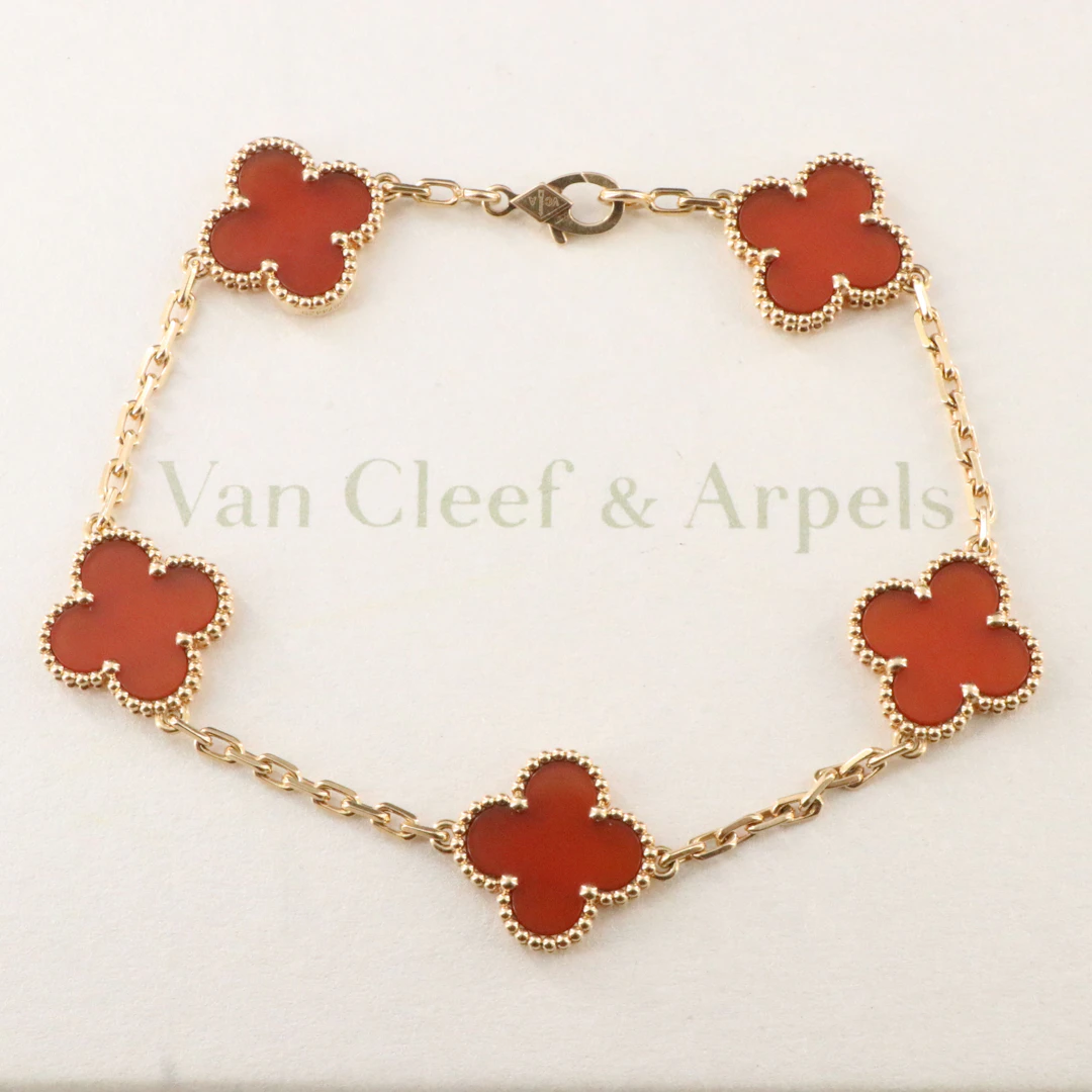 Van Cleef & Arpels Alhambra 18K Carnelian Five Motif Bracelet