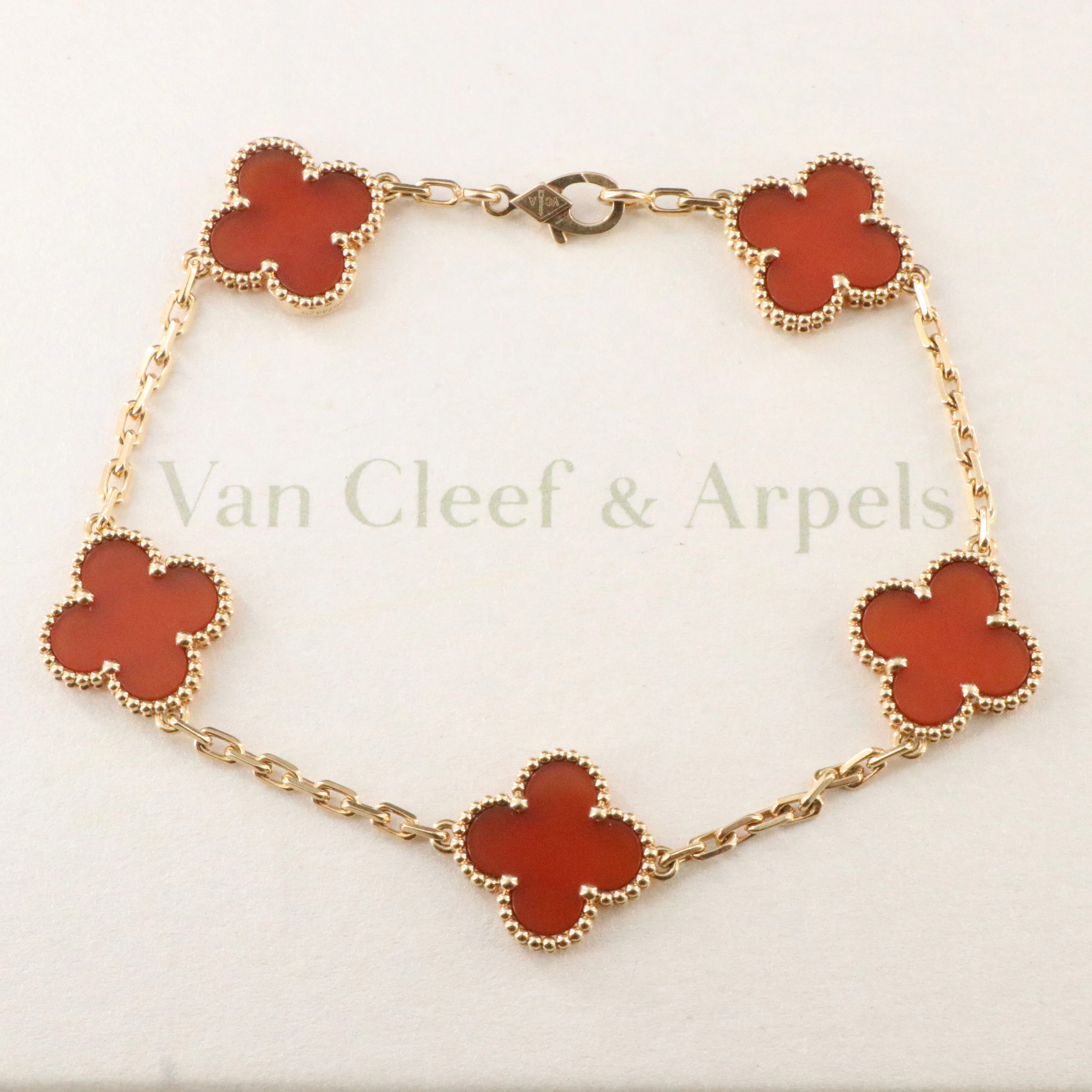 Van Cleef & Arpels Alhambra 18K Carnelian Five Motif Bracelet