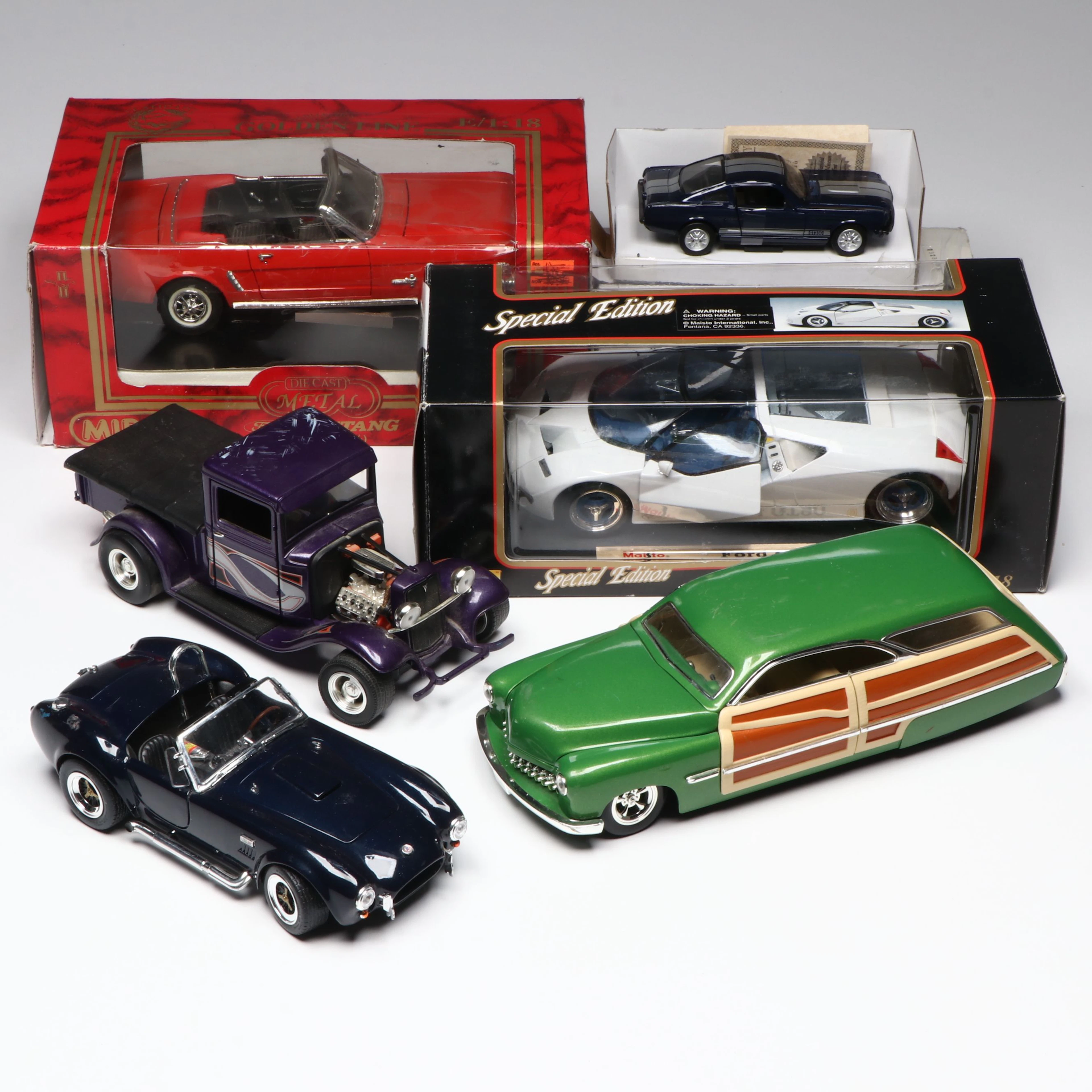 Hot Wheels "Custom Merc Woodie" with Maisto Ford GT90 and More Toy Cars
