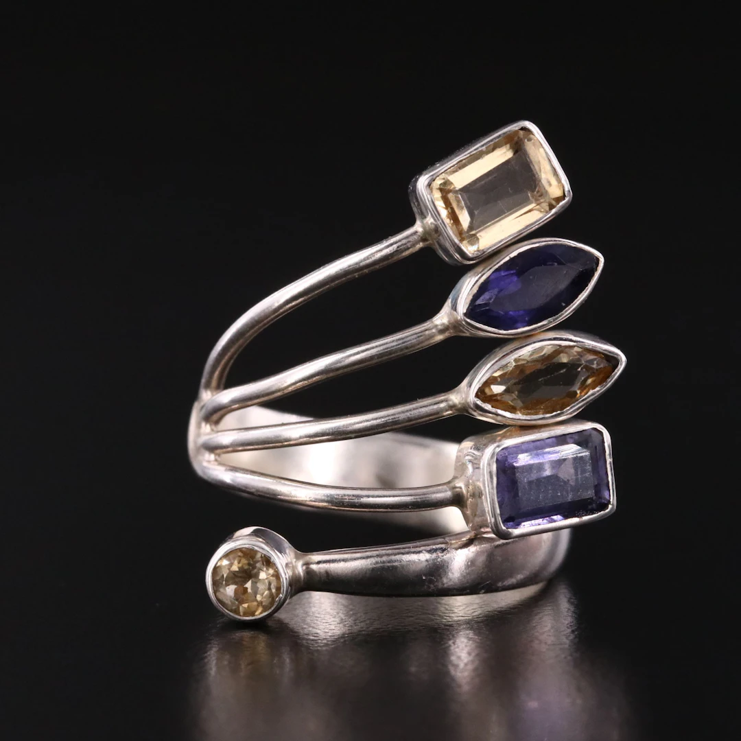 Sterling Citrine and Iolite Ring