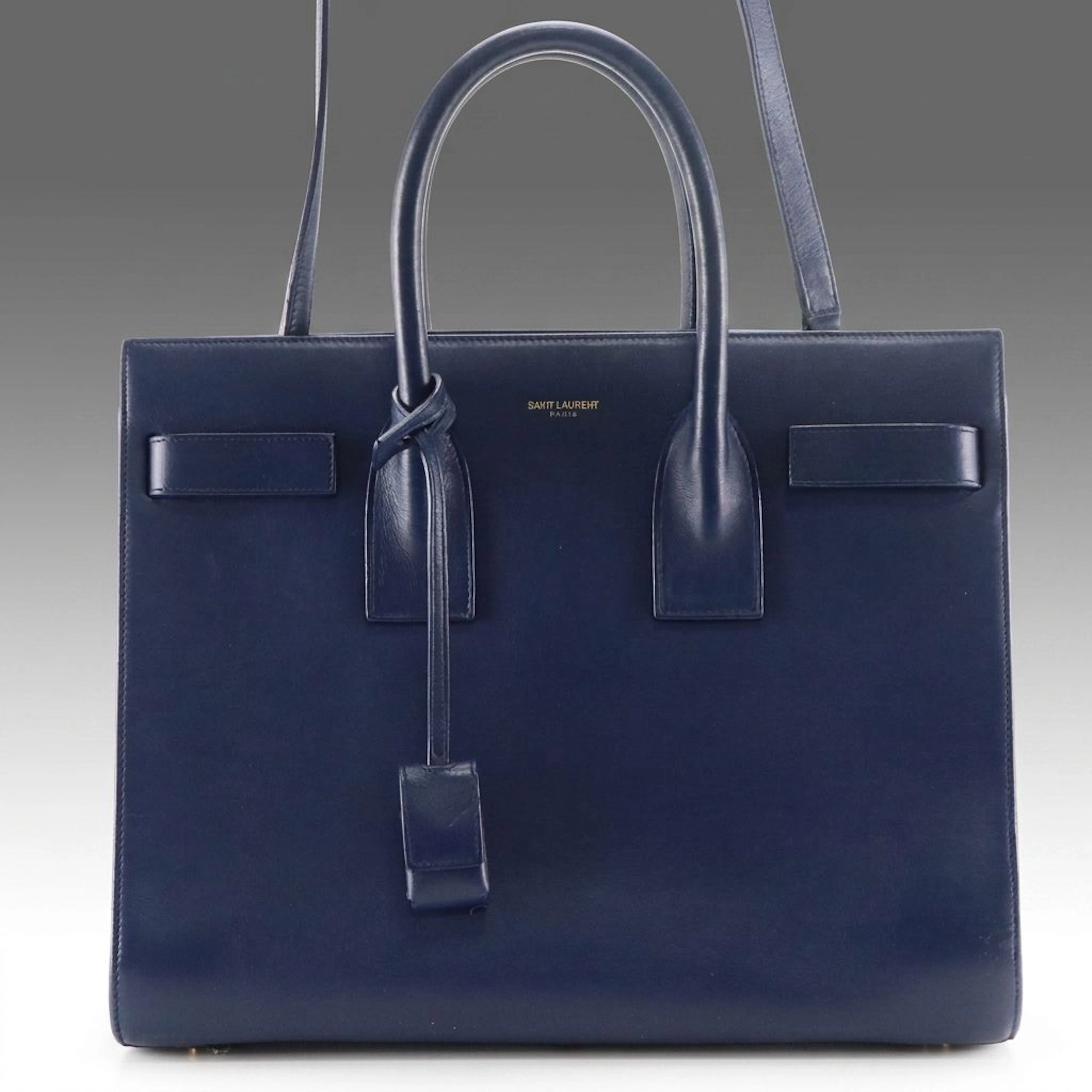 Saint Laurent Sac de Jour Two-Way Tote Bag in Dark Blue Calfskin Leather