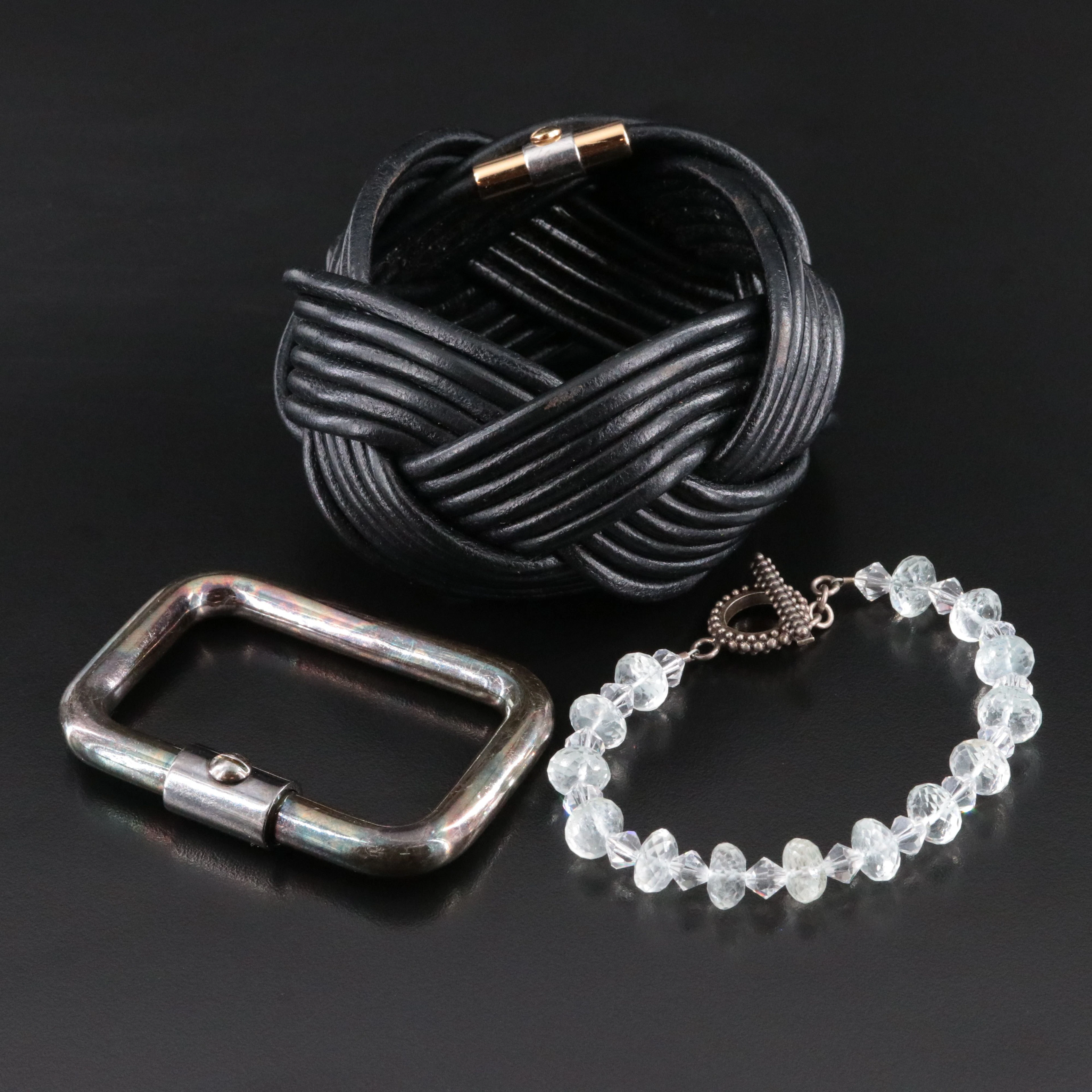 Reed Krakoff Woven Bangle and Sterling Pendant with Aquamarine Bead Bracelet