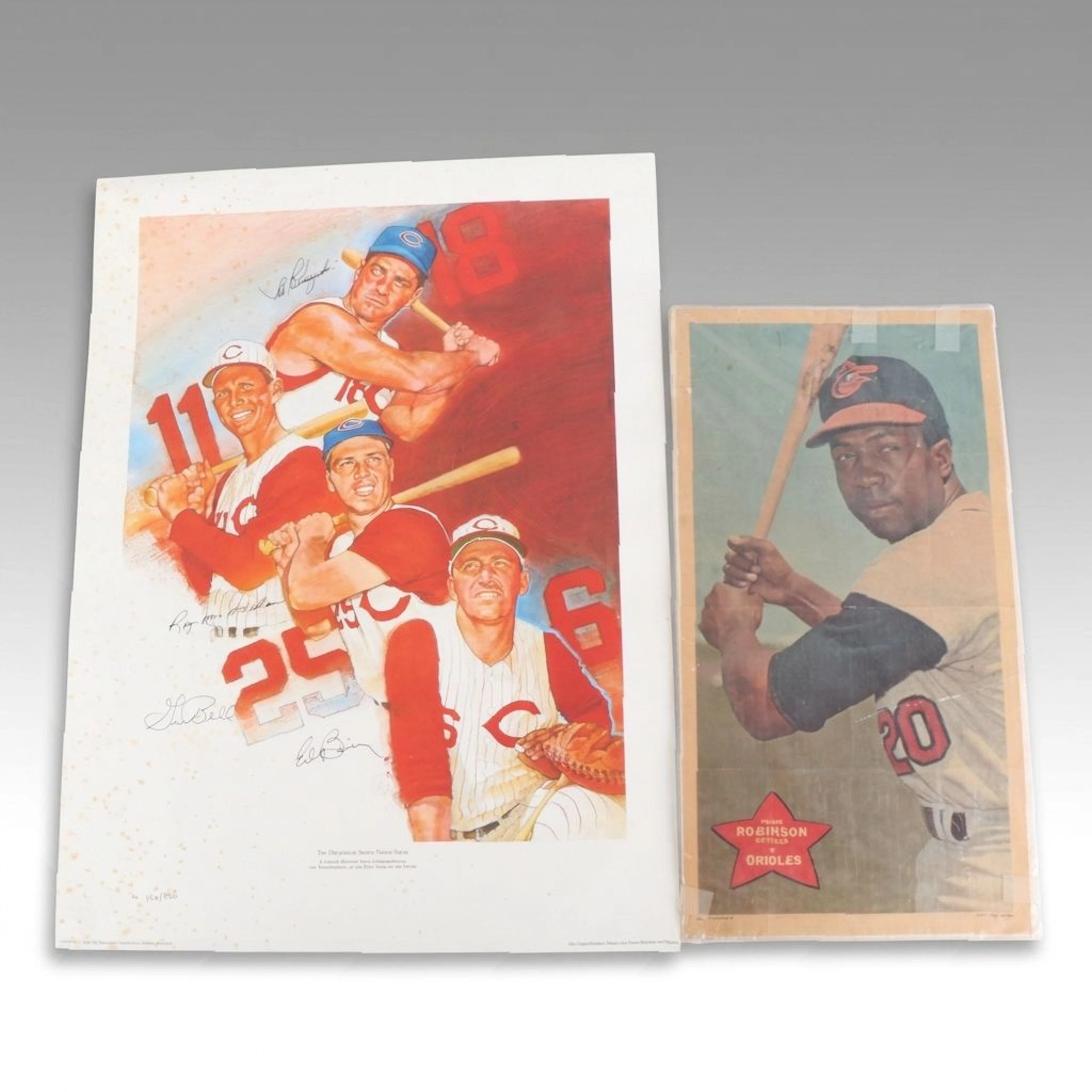 Signed 1950s Cincinnati Reds Stars Print and 1968 Topps Frank Robinson Poster