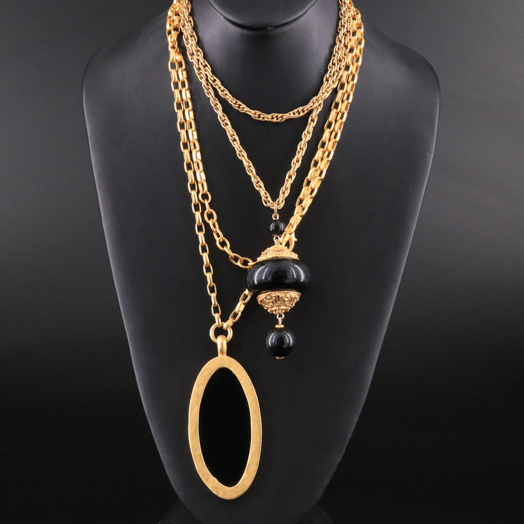 Karl Lagerfeld and Kenneth Jay Lane Black Glass and Resin Necklaces