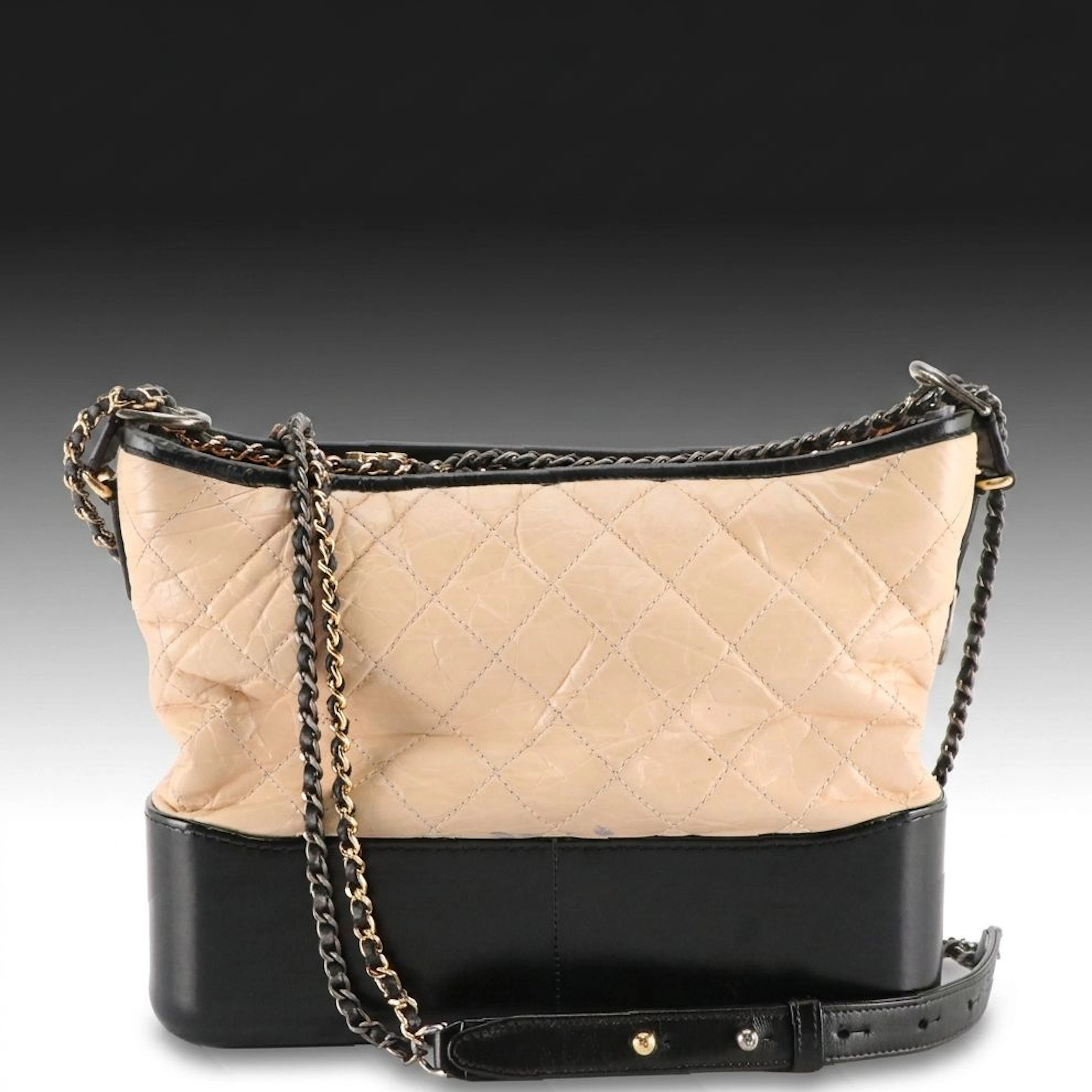 Chanel Gabrielle Mixed Metals Medium Hobo Bag in Crinkled Calfskin with Box
