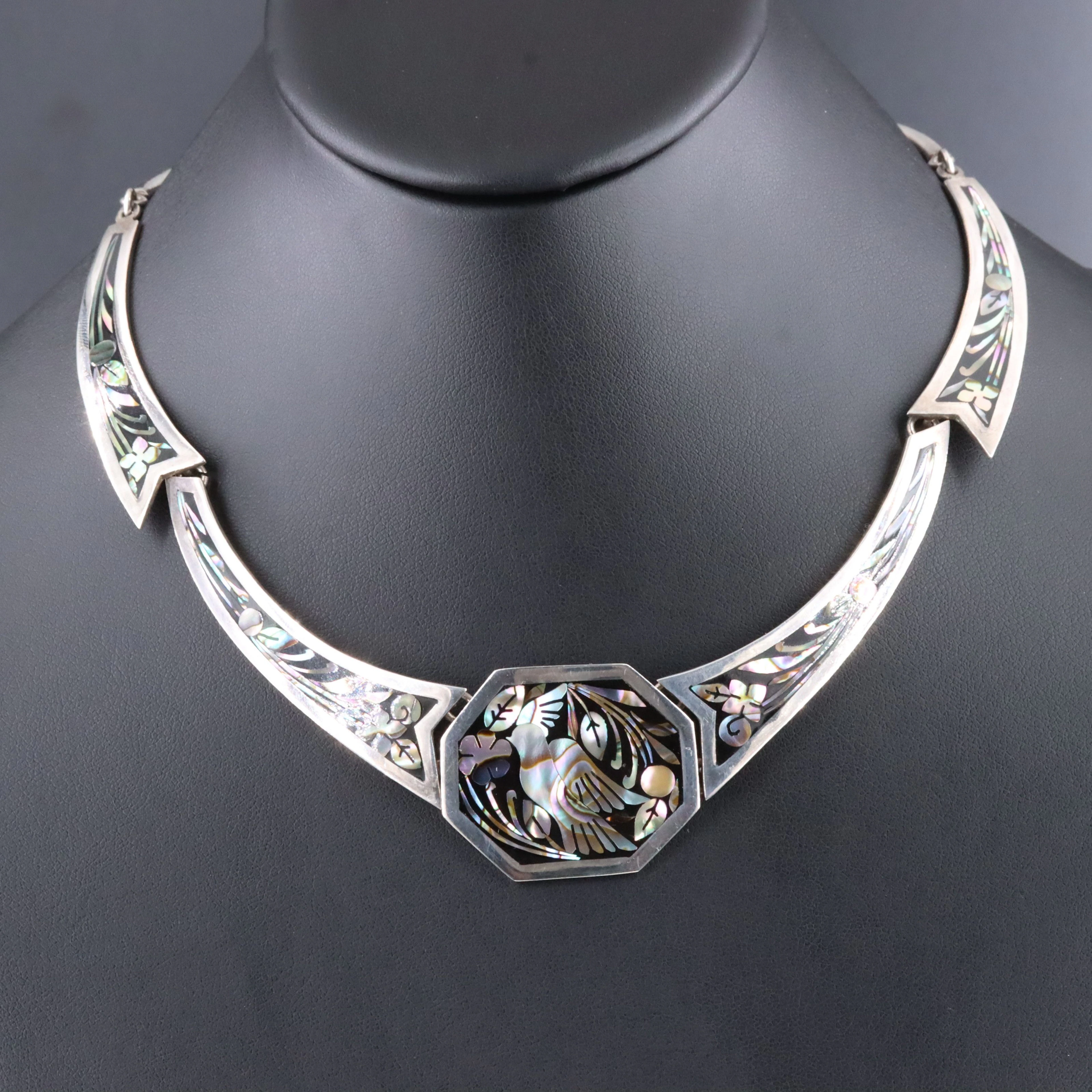 Mexican Sterling Inlay Dove Collar Necklace