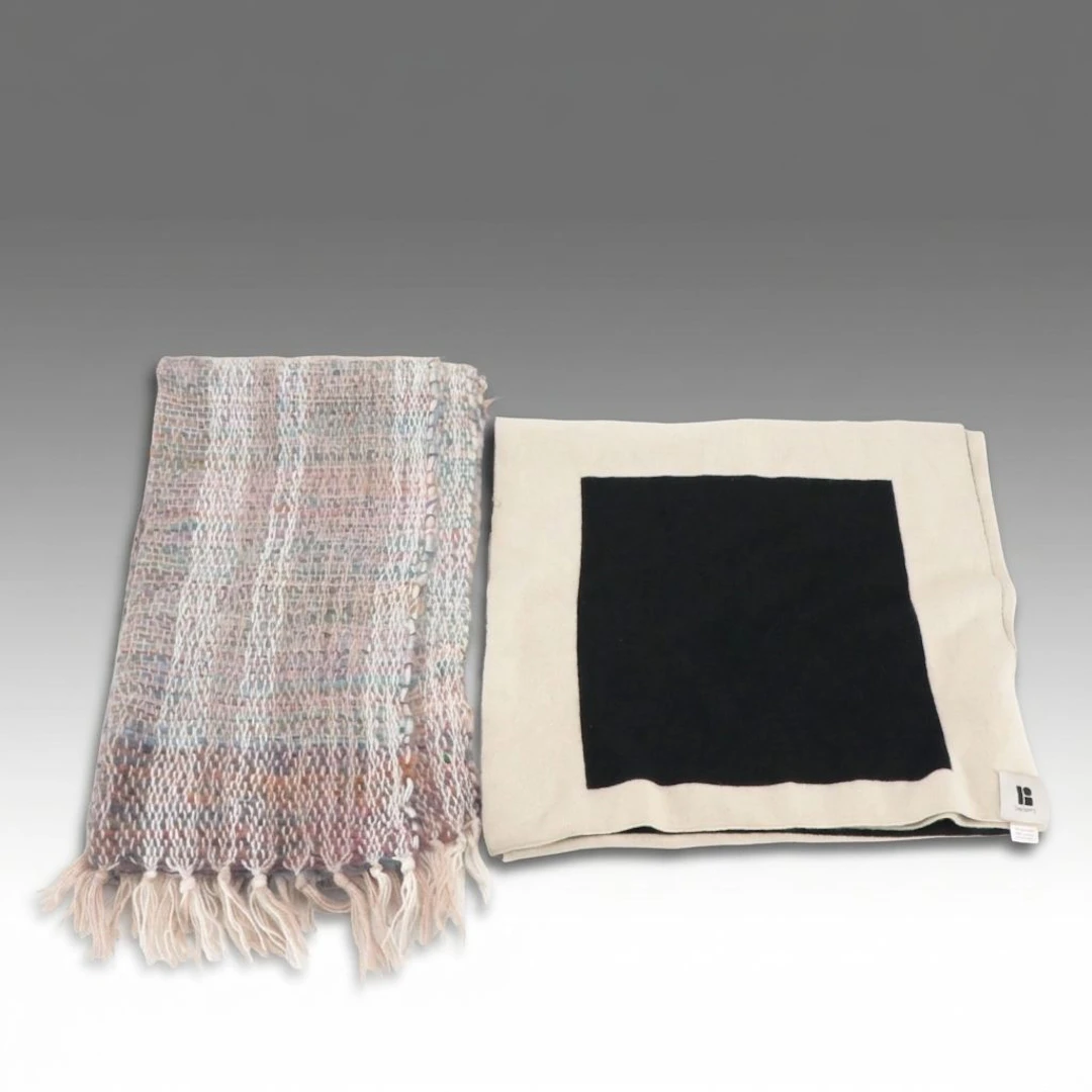 Lisa Perry Cashmere Scarf with Other Mohair Knit Fringe Scarf