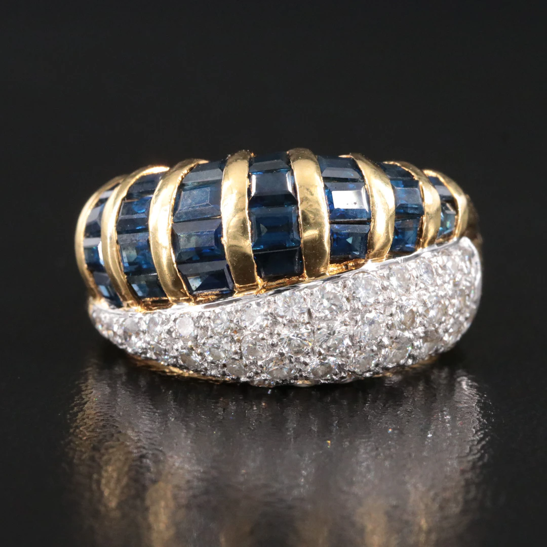 18K Diamond and Sapphire Ring