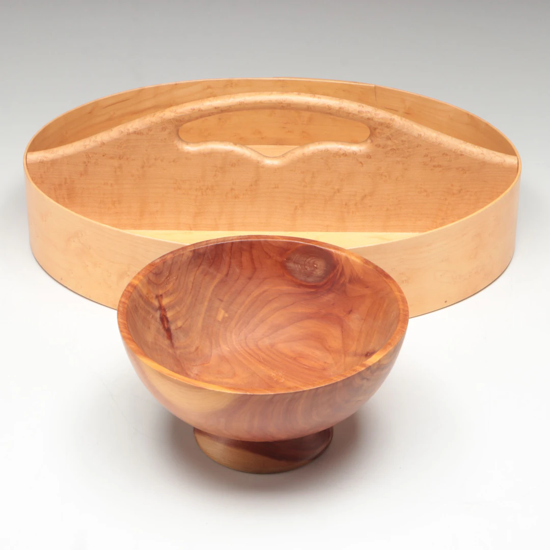 Handcrafted Shaker Style Wood Divided Carrier Tray with Cedar Bowl