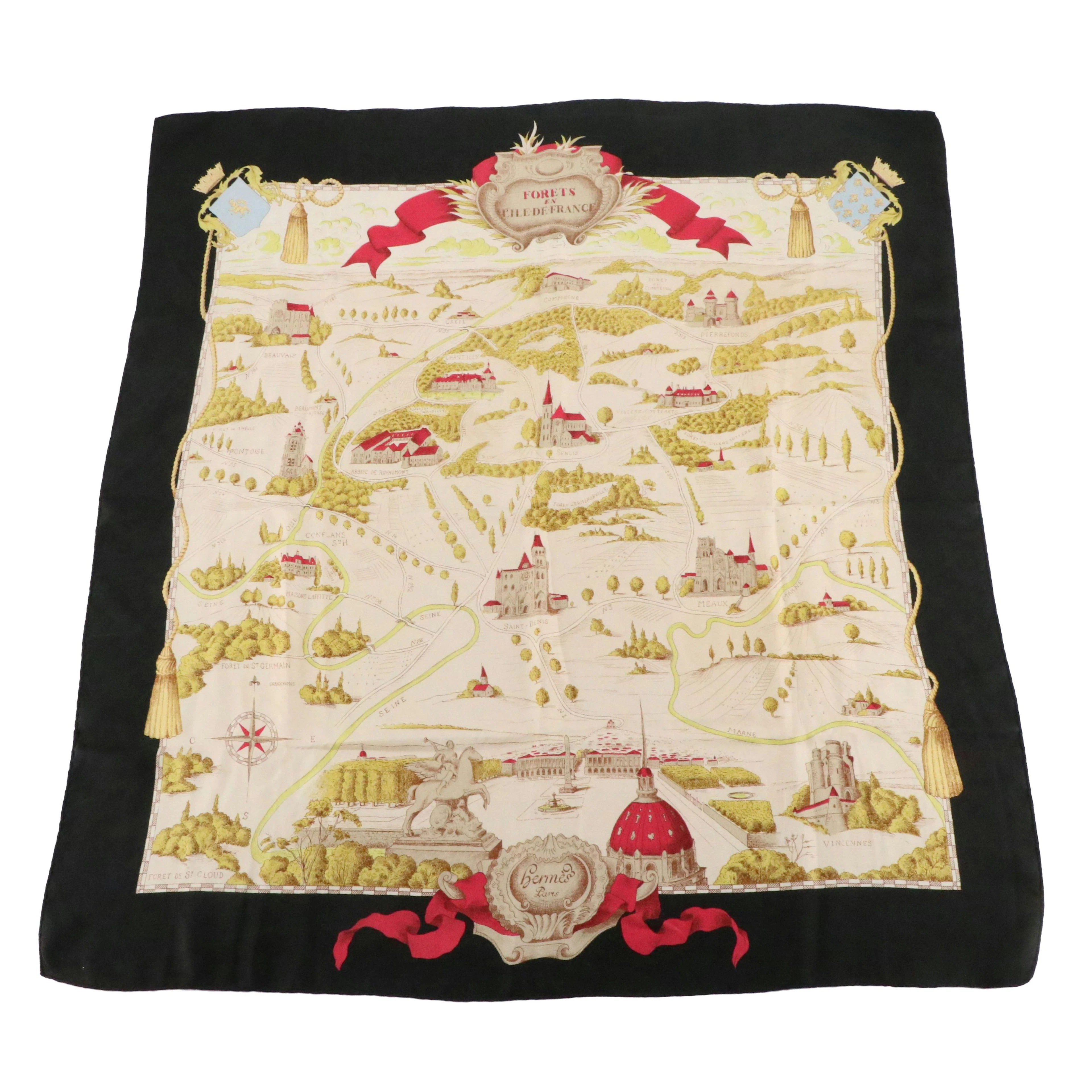 Hermès Early Issue "Forets en L’Ile de France" Scarf 90 in Silk Twill with Box