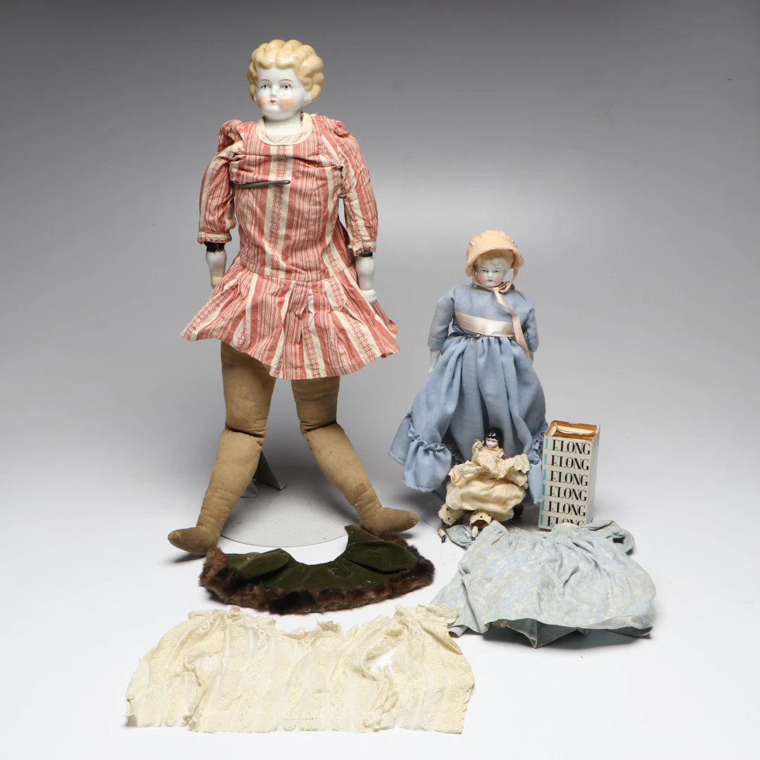 Porcelain Dolls and Clothing, Vintage