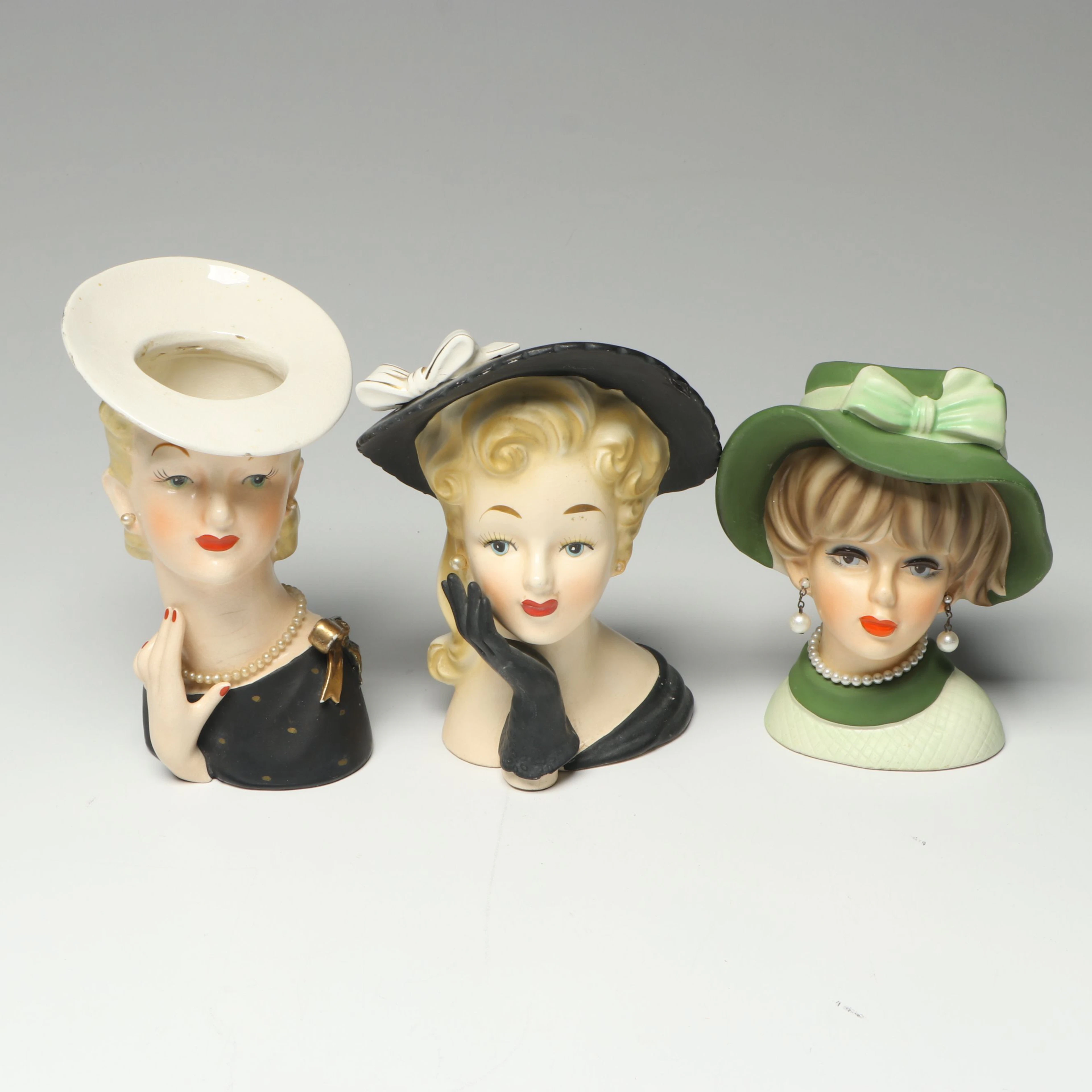 Relpo and Napco Ceramic Lady Head Vases, Mid-20th Century