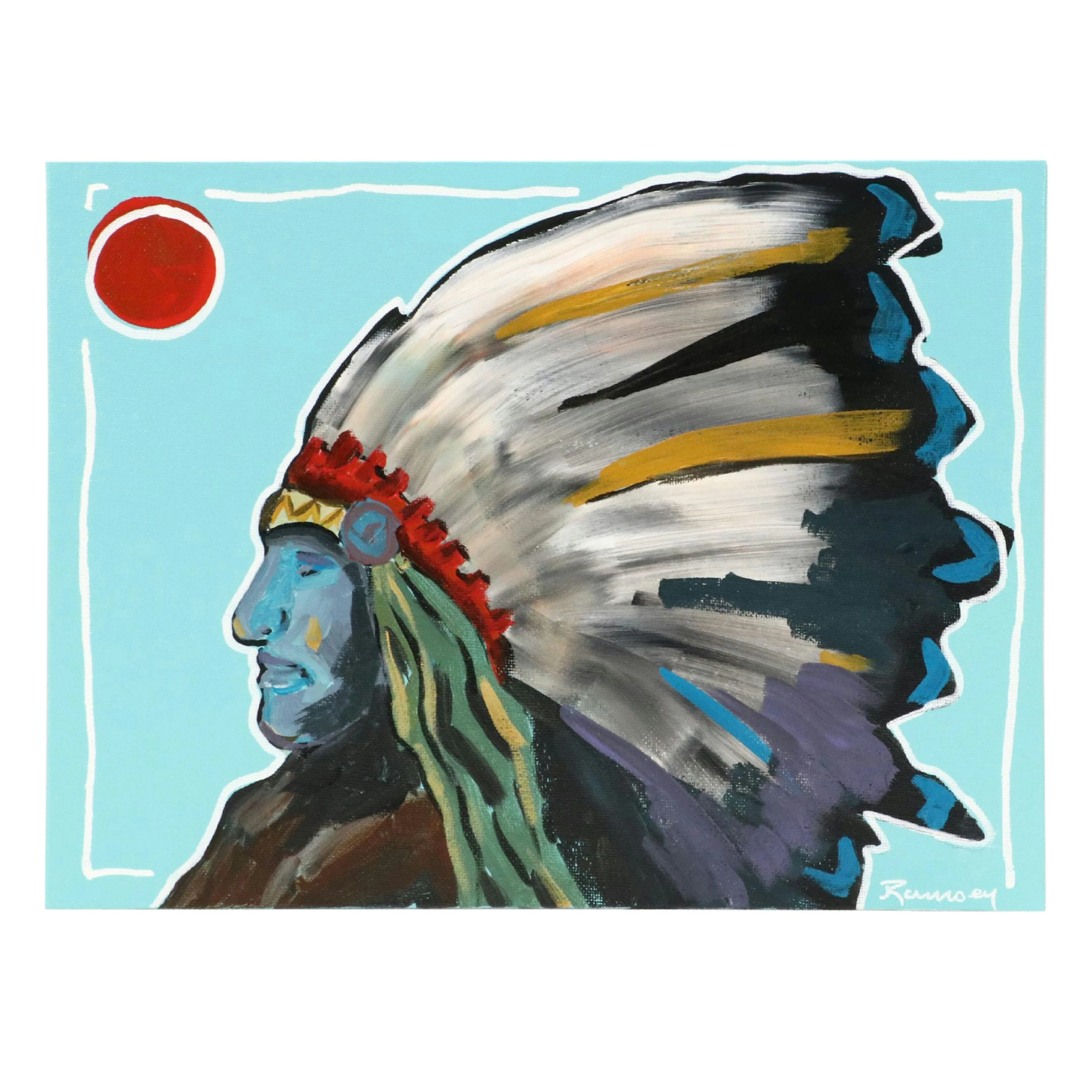 Joshua Ramsey Stylized Acrylic Painting of Native American "Ancestors 16"