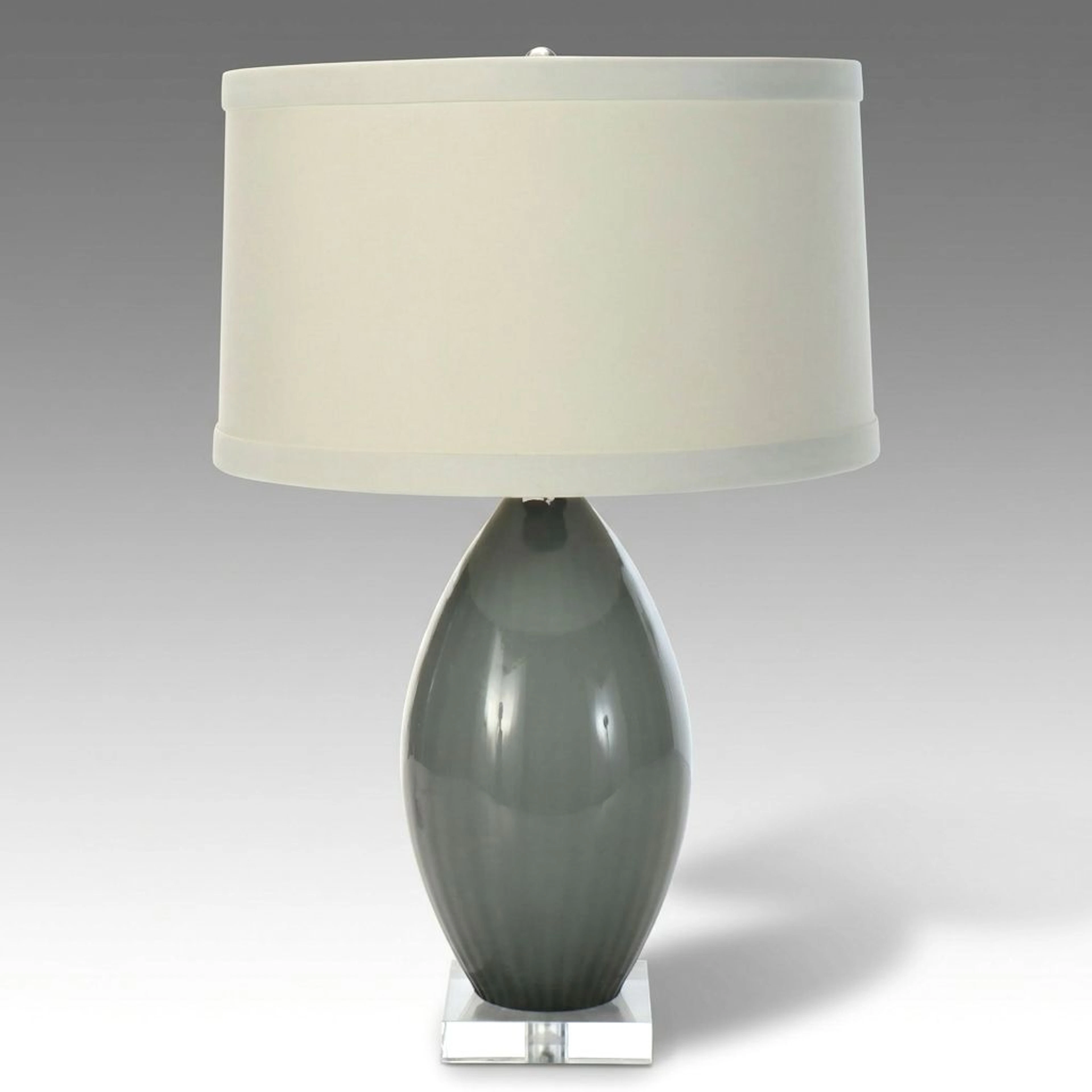 Ribbed Ovoid Table Lamp with Cotton Drum Shade, 21st Century