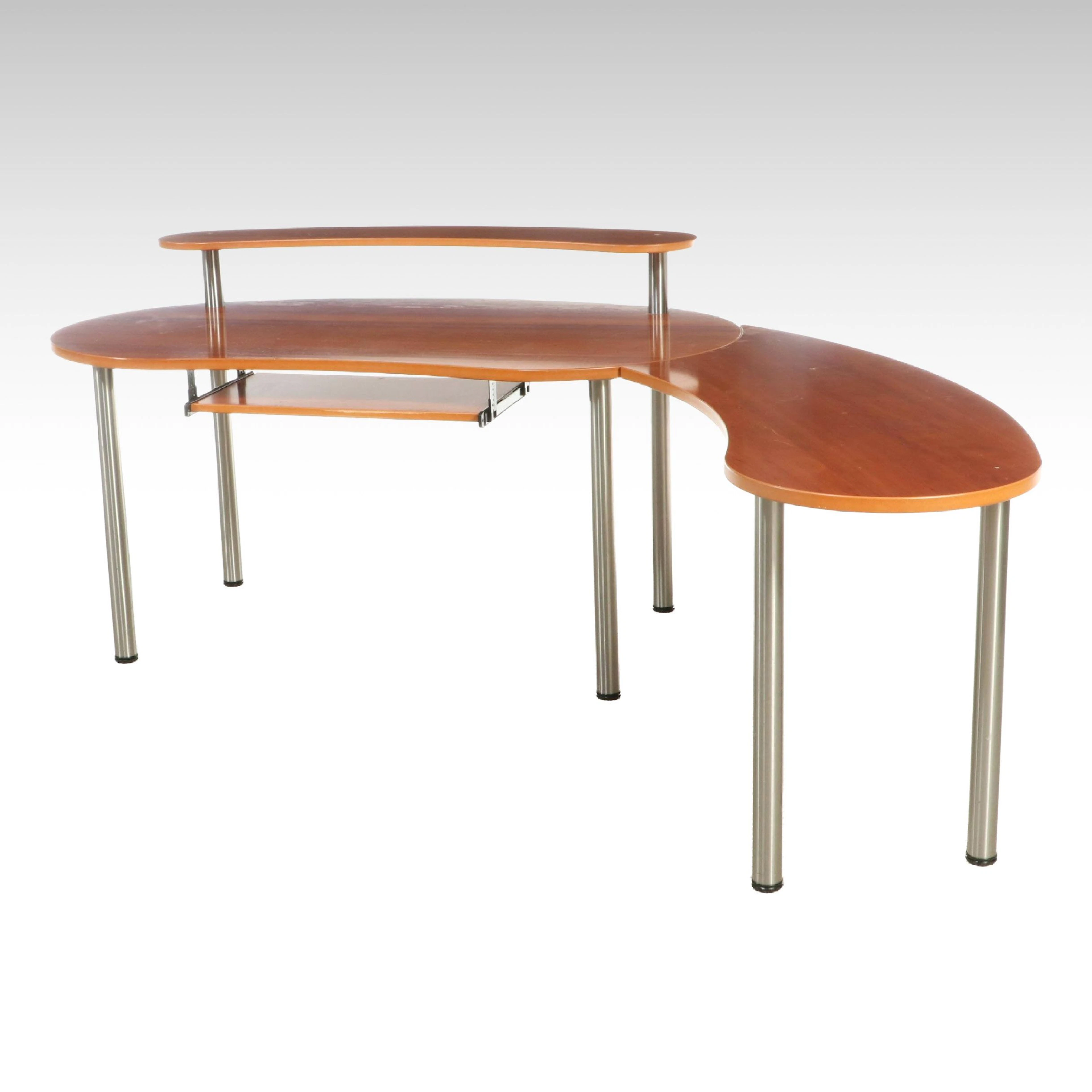 Contemporary Modern Cherry Finish Curved Desk