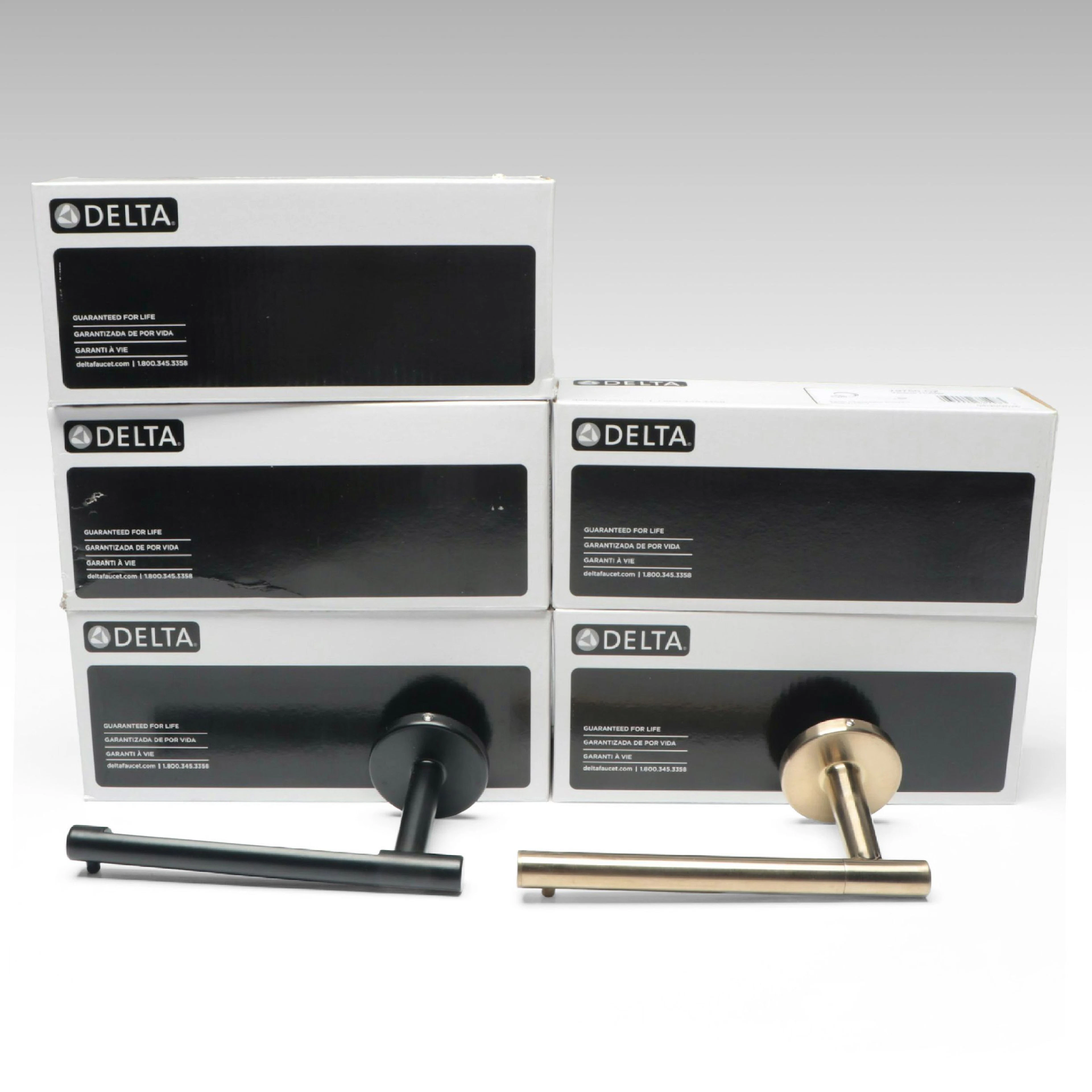 Delta "Matte Black" and "Champagne Bronze" Metal Tissue Holders, 21st C.