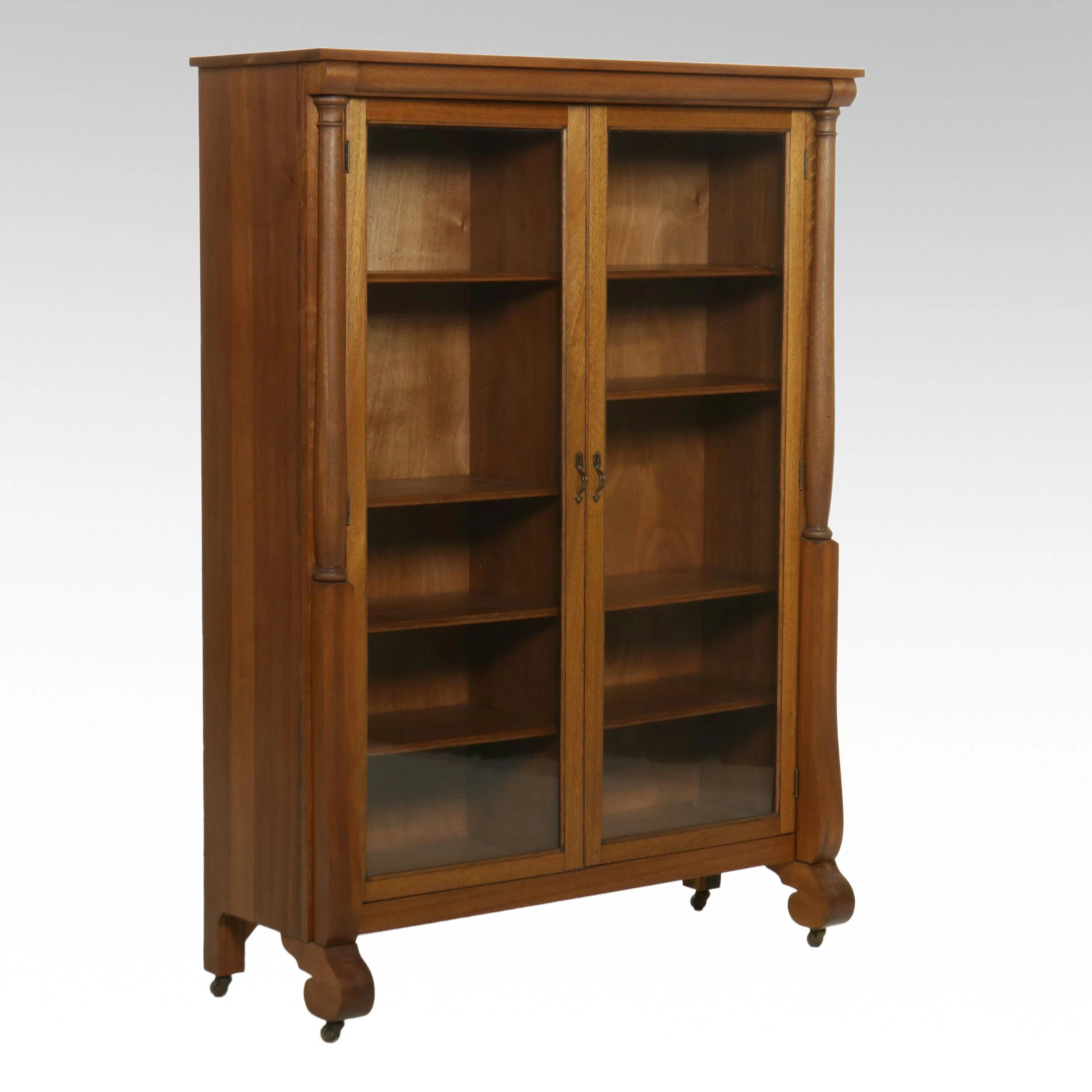 Empire Style Mahogany Bookcase with Glass Doors