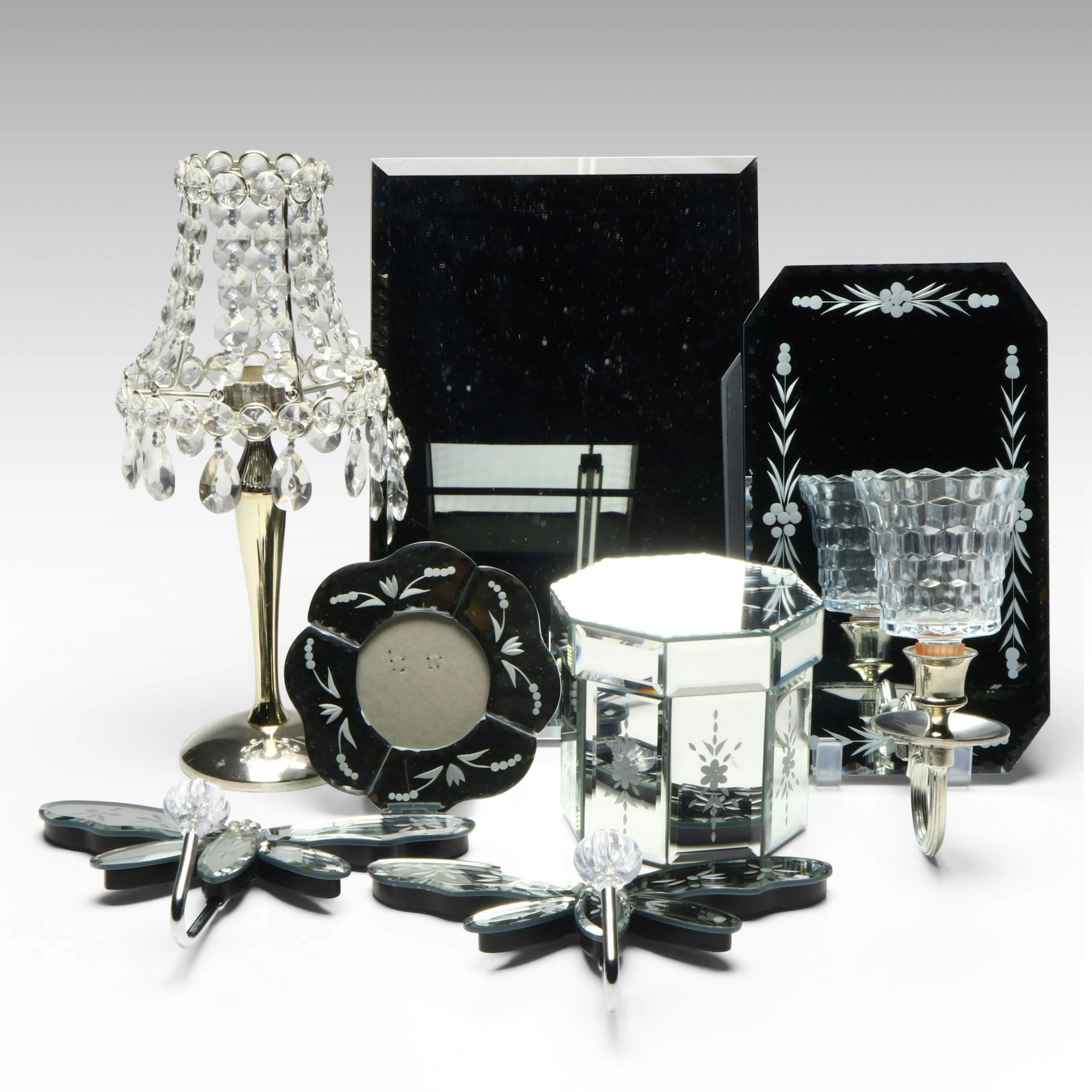 Candle Wall Sconce, Dragonfly Wall Hooks and More Mirrored Décor, Contemporary
