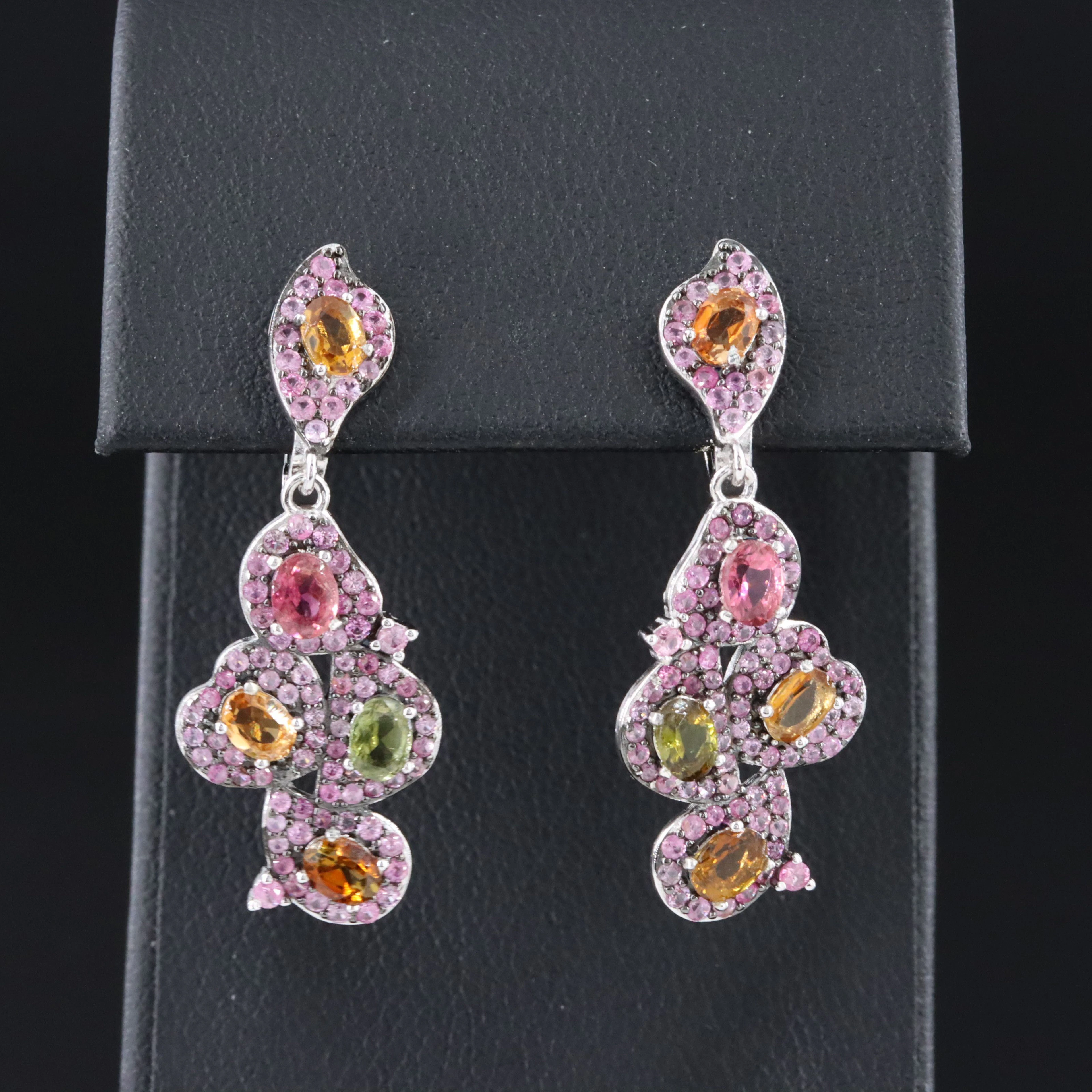 Sterling Tourmaline and Sapphire Drop Earrings