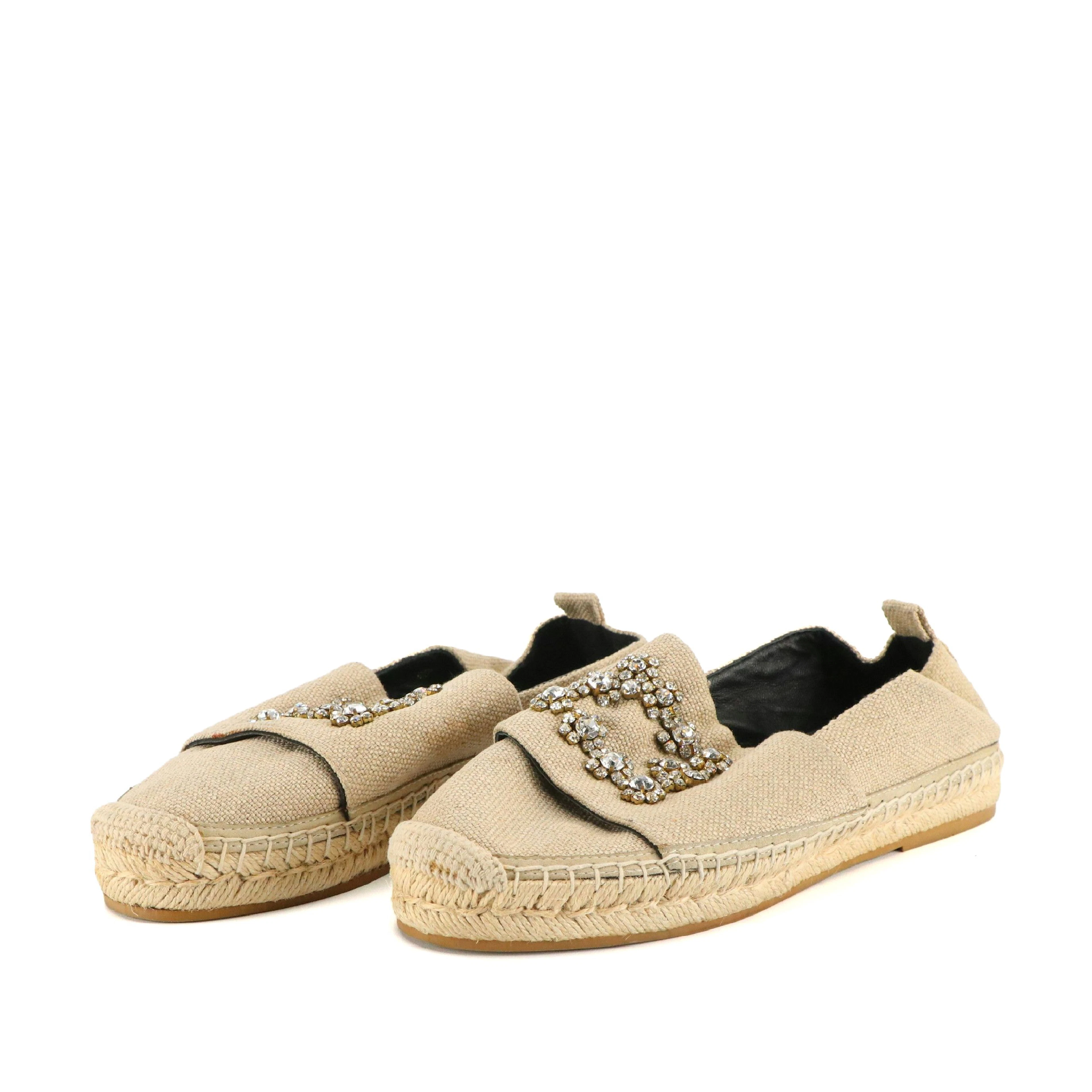 Roger Vivier Prong-Set Crystal Embellished Woven Canvas Espadrilles