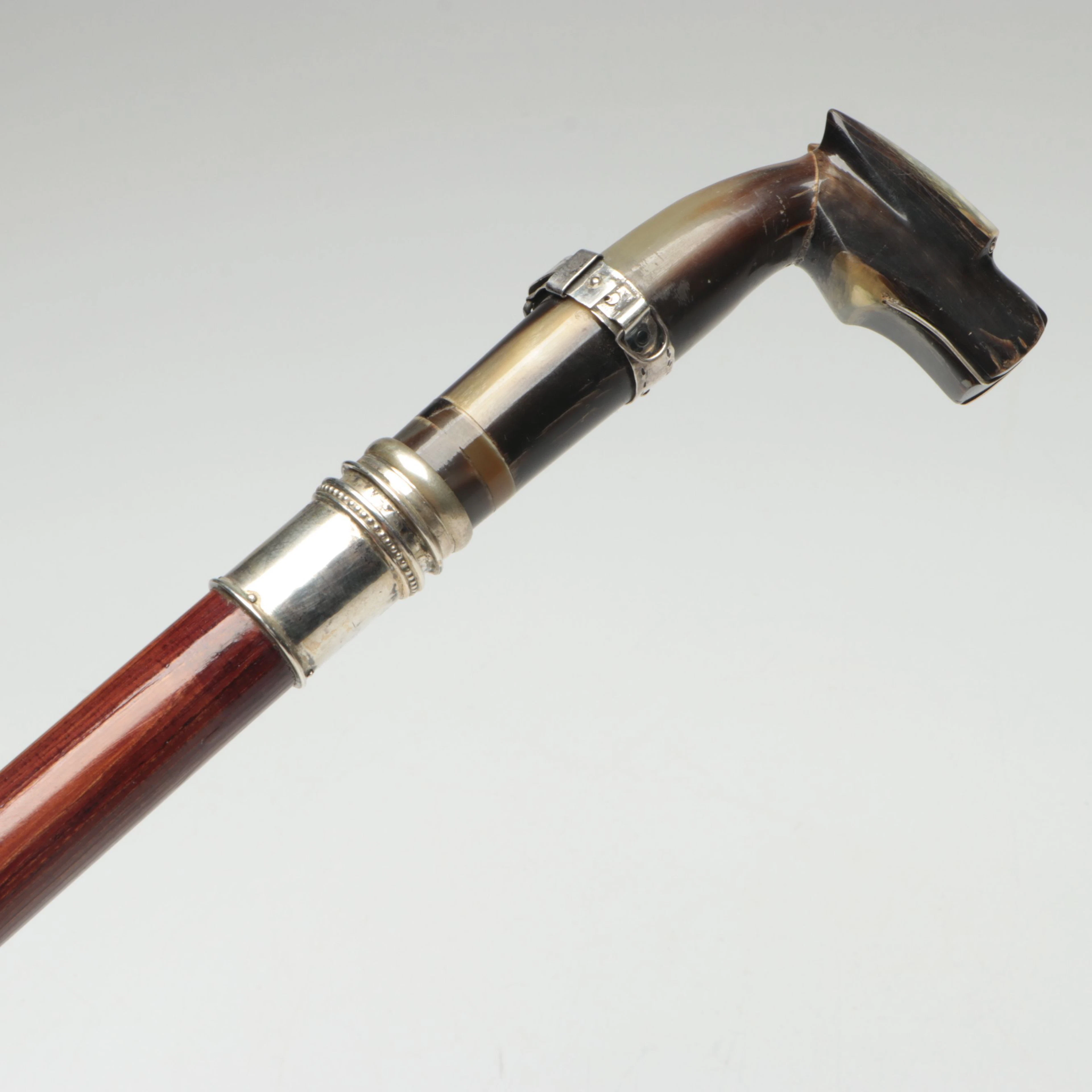 Sterling Silver and 800 Silver Horn Handle Sword Cane